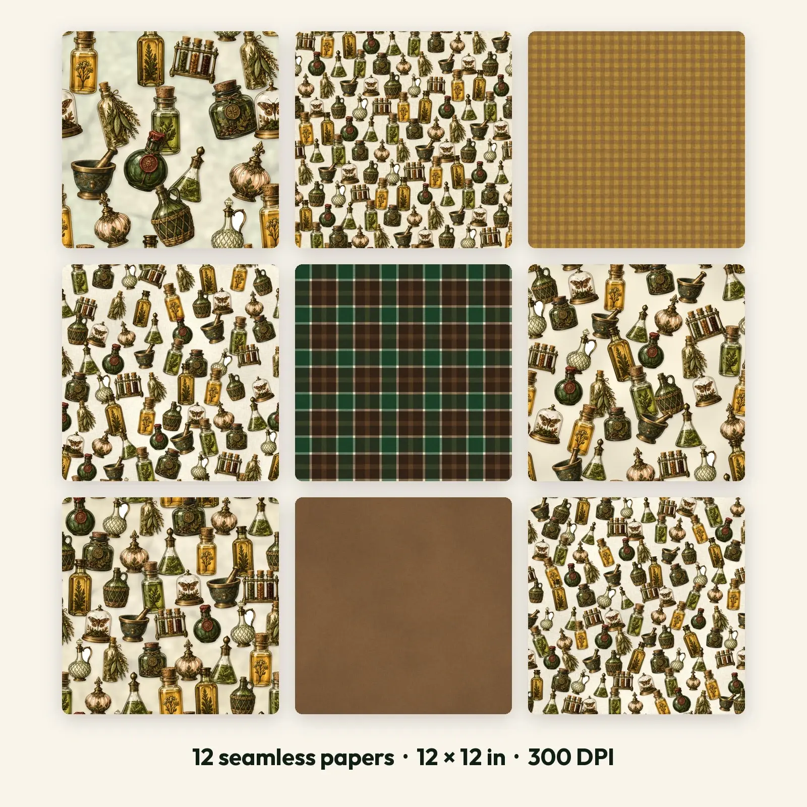 12 Antique Glass Elixirs Seamless Backgrounds – Digital Paper Pack, 300 DPI JPG, preview 1 of 4