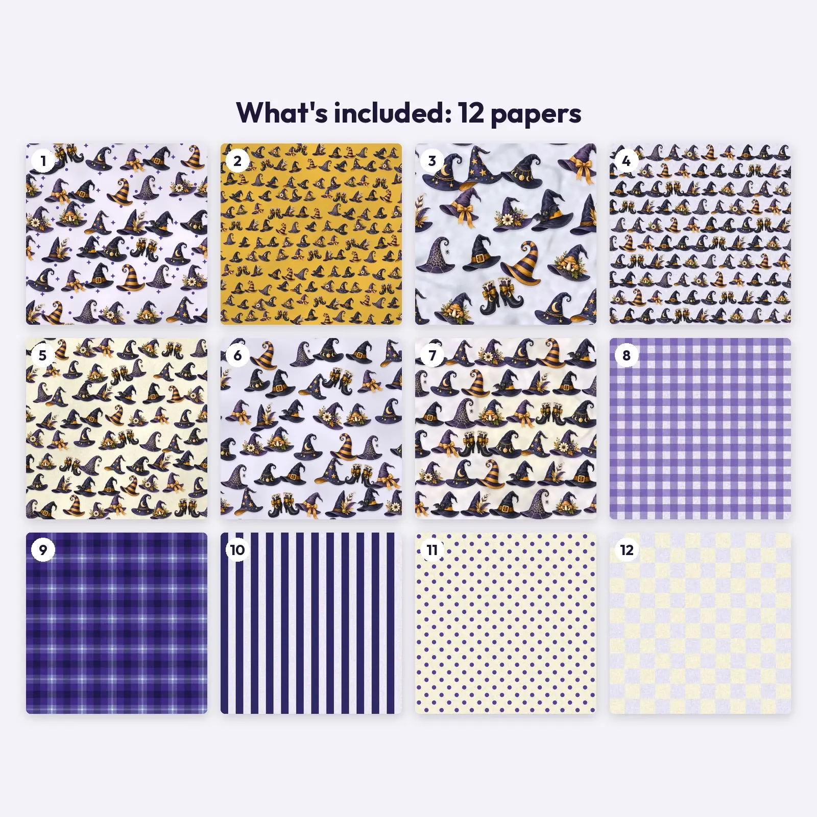 12 Starry Witch Hats Seamless Backgrounds – Digital Paper Pack, 300 DPI JPG + PNG, preview 3 of 4