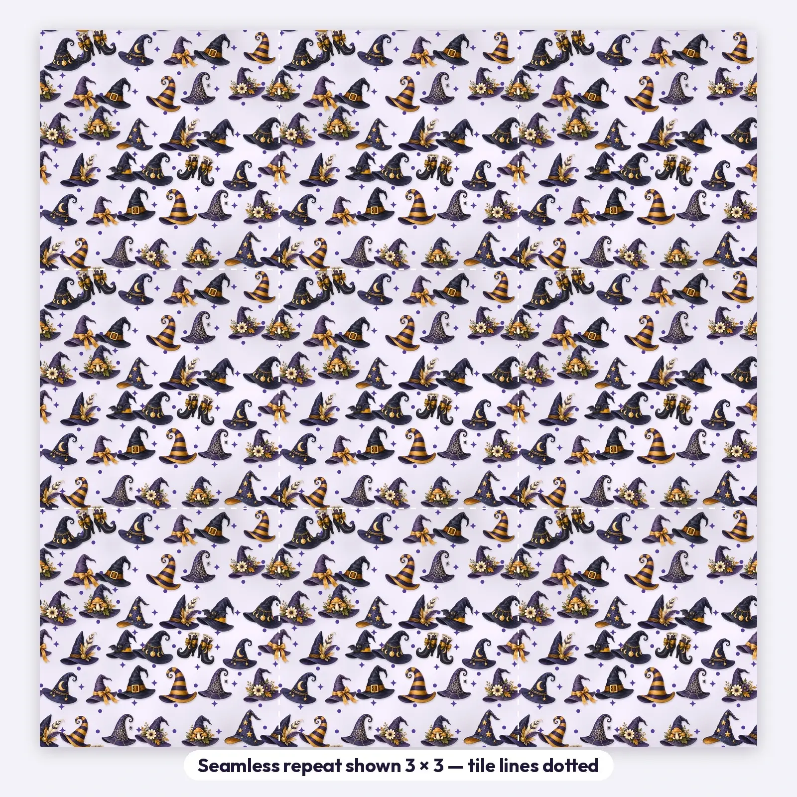 12 Starry Witch Hats Seamless Backgrounds – Digital Paper Pack, 300 DPI JPG + PNG, preview 2 of 4