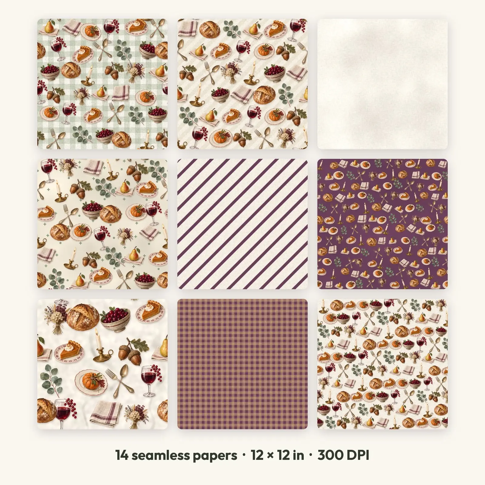 14 Friendsgiving Table Seamless Backgrounds – Digital Paper Pack, 300 DPI JPG preview