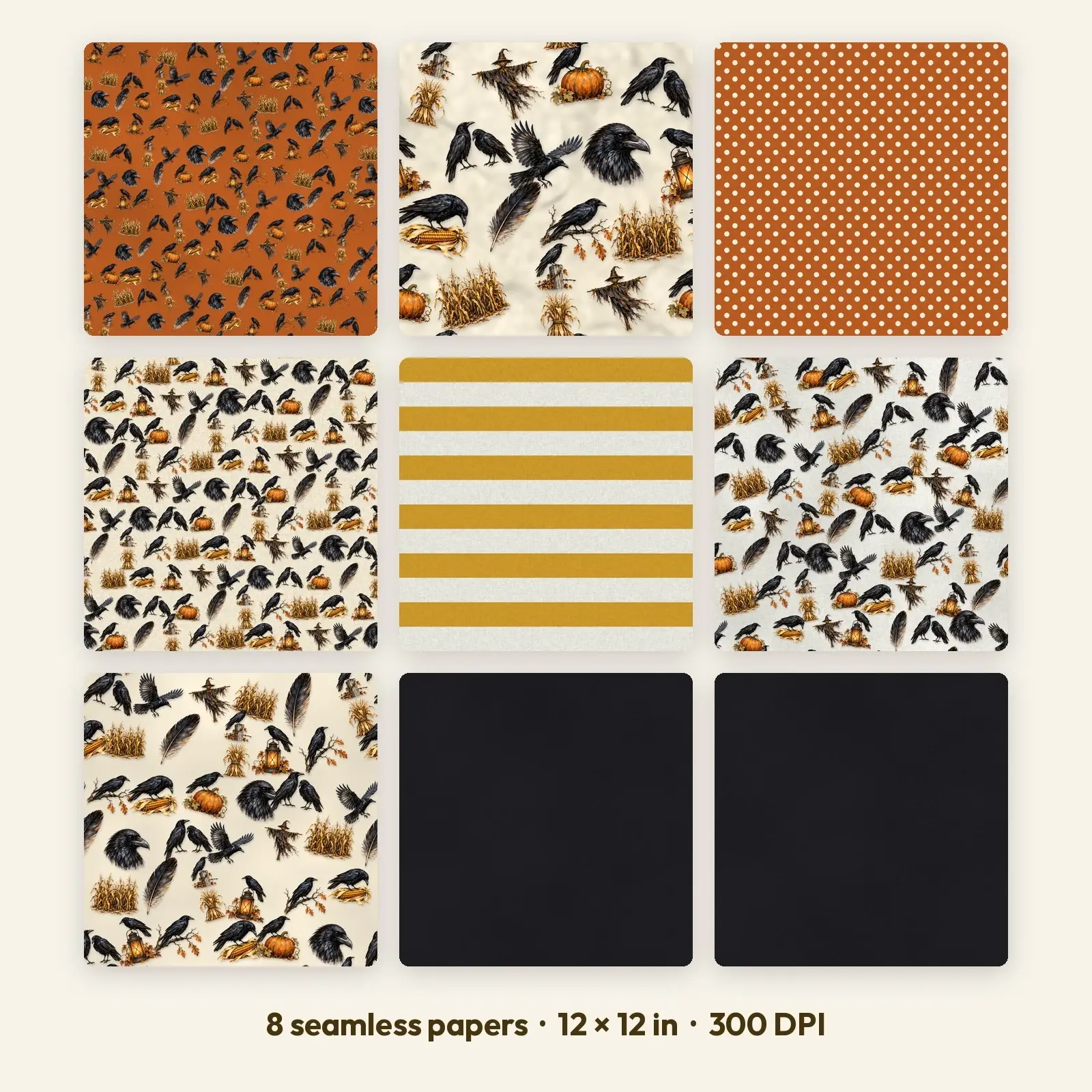 Crows and Cornfields Seamless Patterns – 8 Digital Papers, 12x12 JPG preview