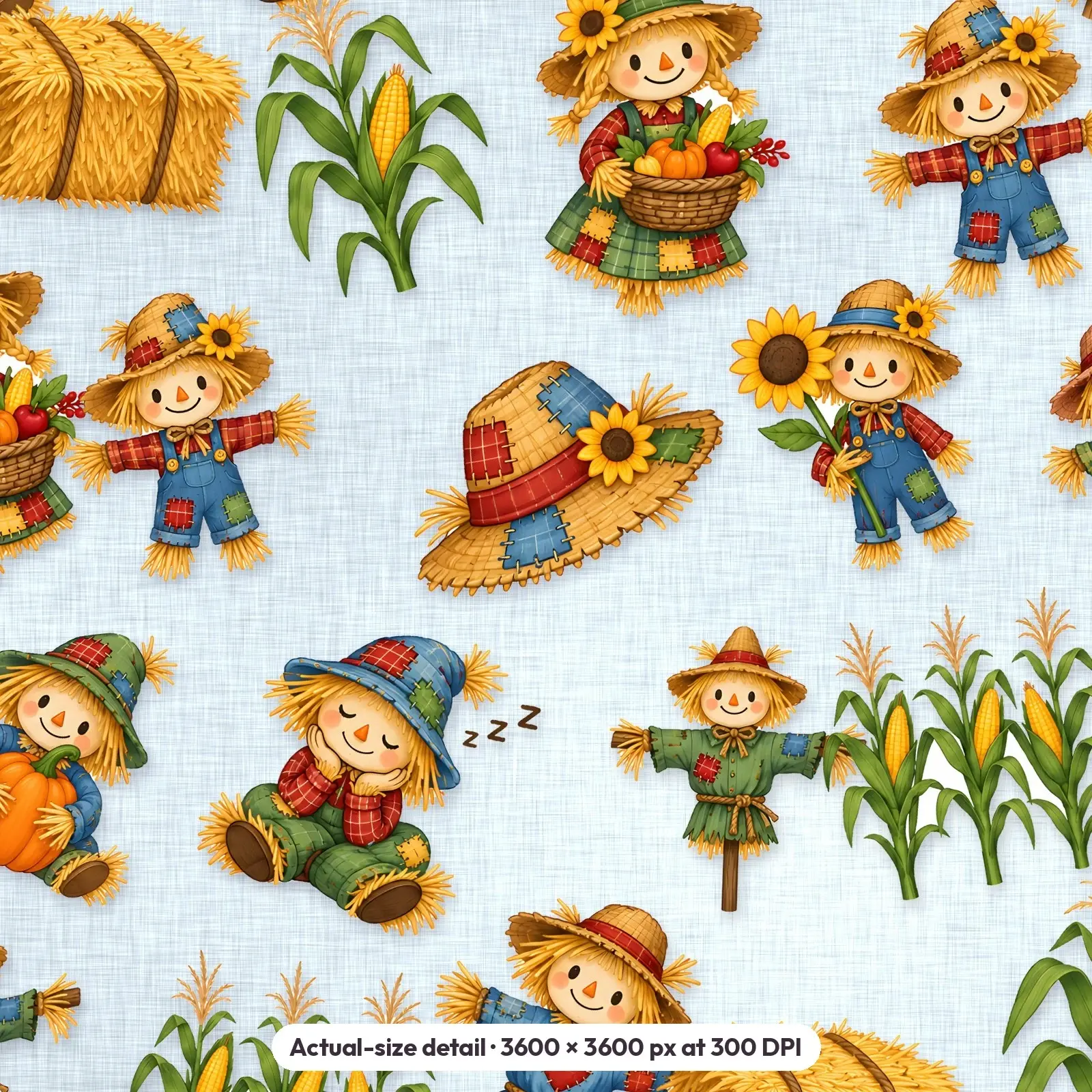 Friendly Scarecrow Patch Digital Scrapbook Paper – 12 Seamless Backgrounds, 12x12 in, preview 4 of 4
