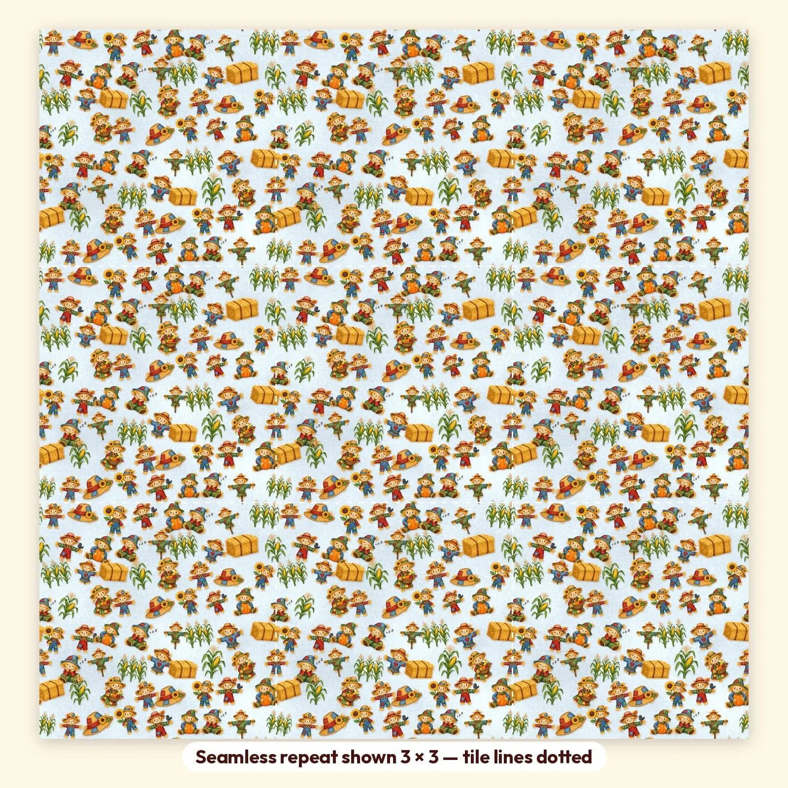 Friendly Scarecrow Patch Digital Scrapbook Paper – 12 Seamless Backgrounds, 12x12 in, preview 2 of 4