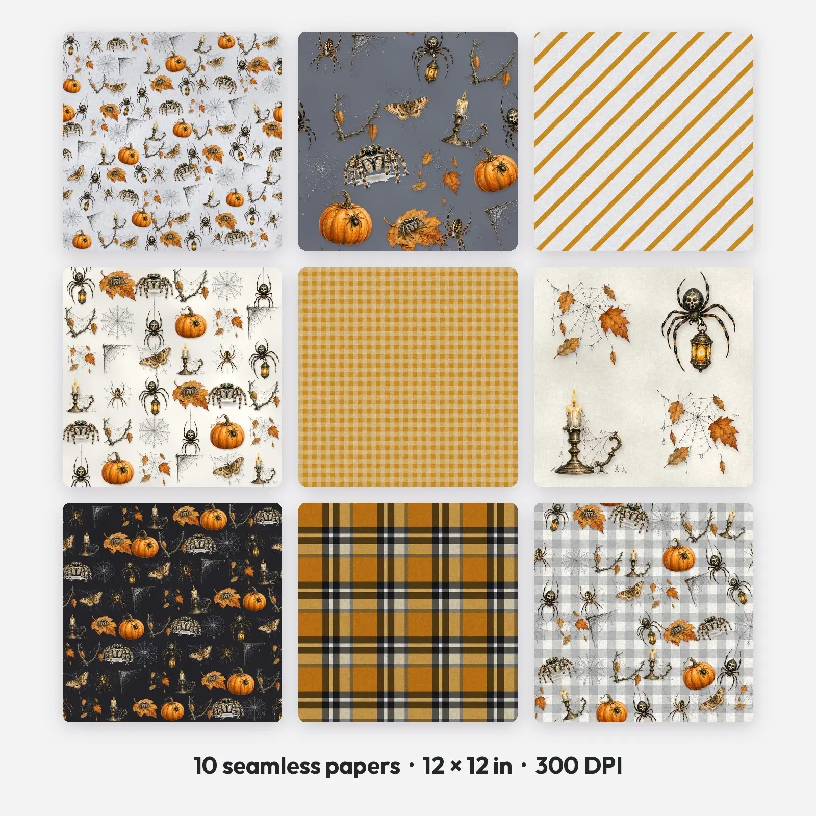 Spiderwebs and Spiders Seamless Digital Paper Pack – 10 Printable 12x12 Patterns preview