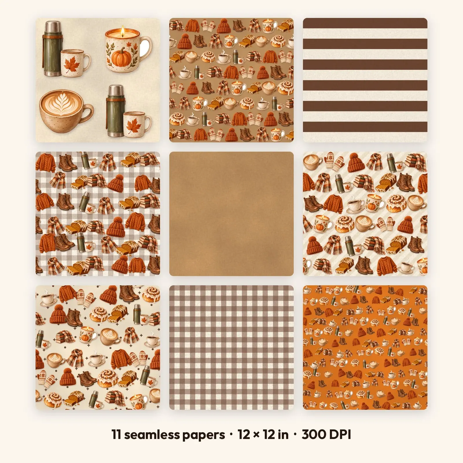 11 Cozy Coffee and Sweaters Seamless Backgrounds – Digital Paper Pack, 300 DPI JPG preview