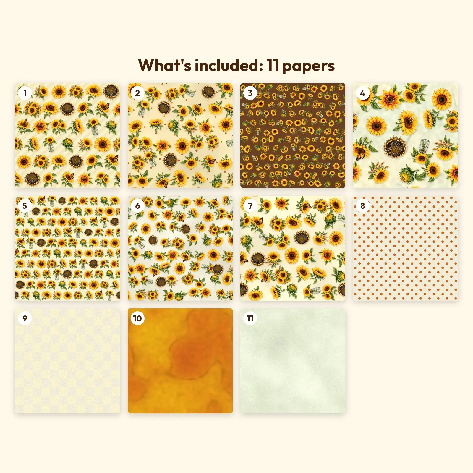 Sunflower Harvest Seamless Patterns – 11 Digital Papers, 12x12 JPG + PNG, preview 3 of 4
