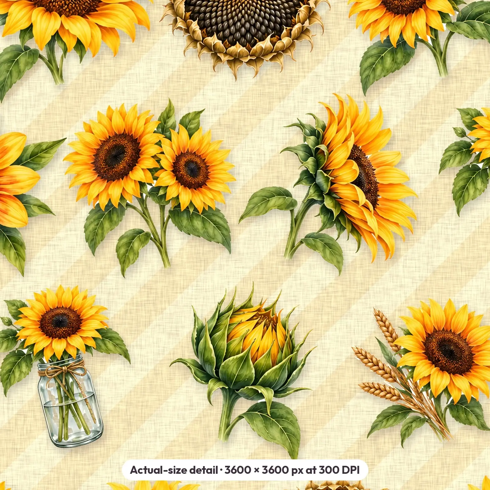 Sunflower Harvest Seamless Patterns – 11 Digital Papers, 12x12 JPG + PNG, preview 4 of 4