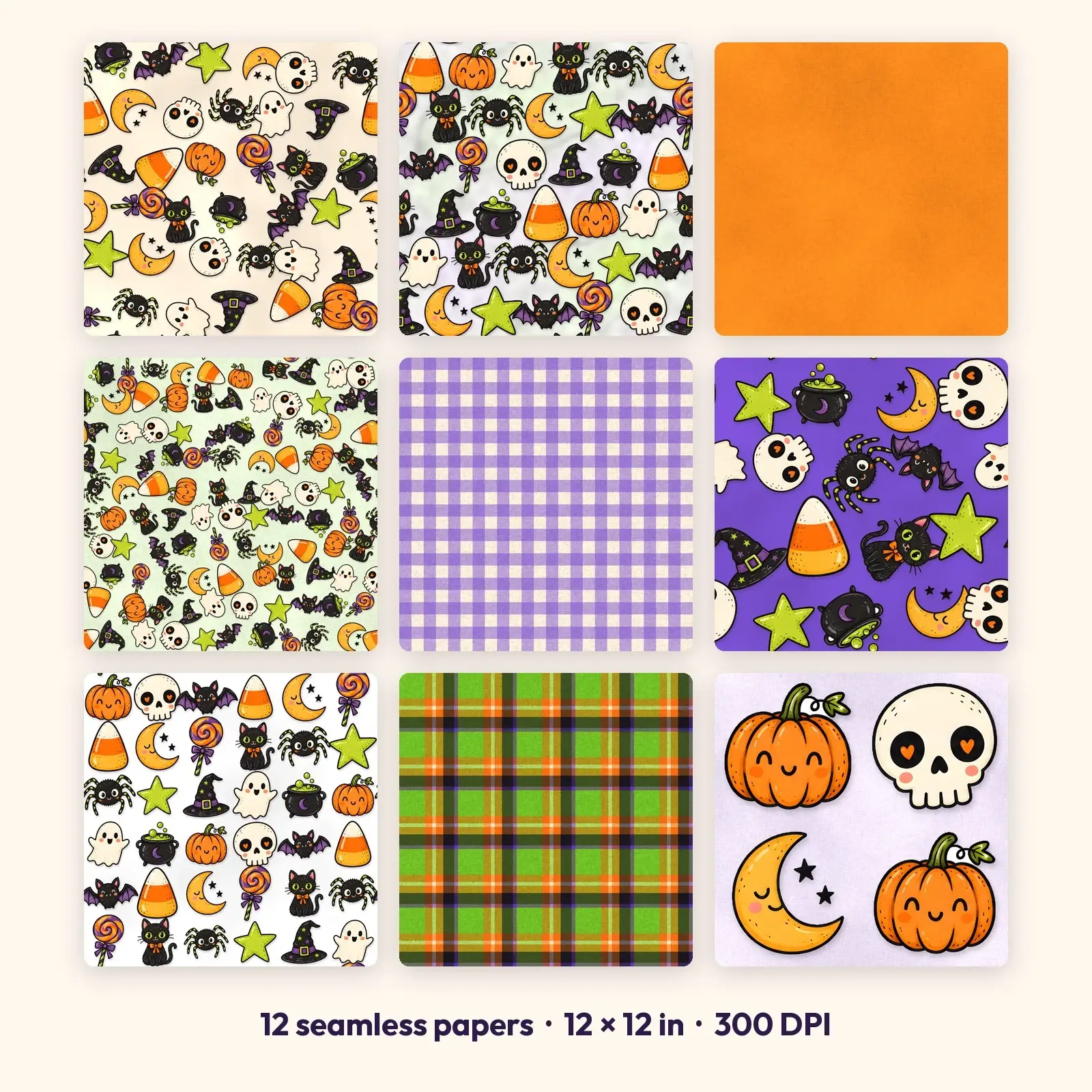 Trick or Treat Doodle Mix Seamless Digital Paper Pack – 12 Printable 12x12 Patterns preview