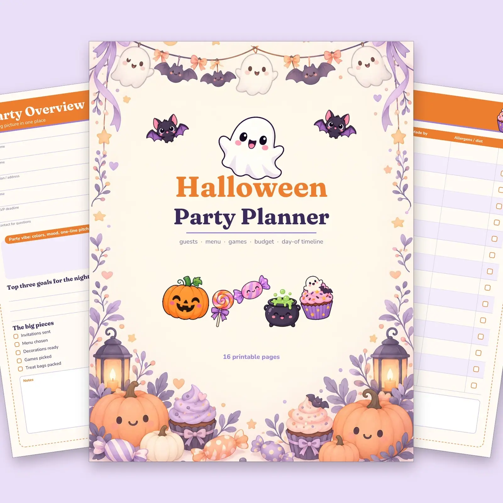 Kawaii Halloween Party Planner Printable, 16 Pages, Fillable PDF, Letter and A4 preview