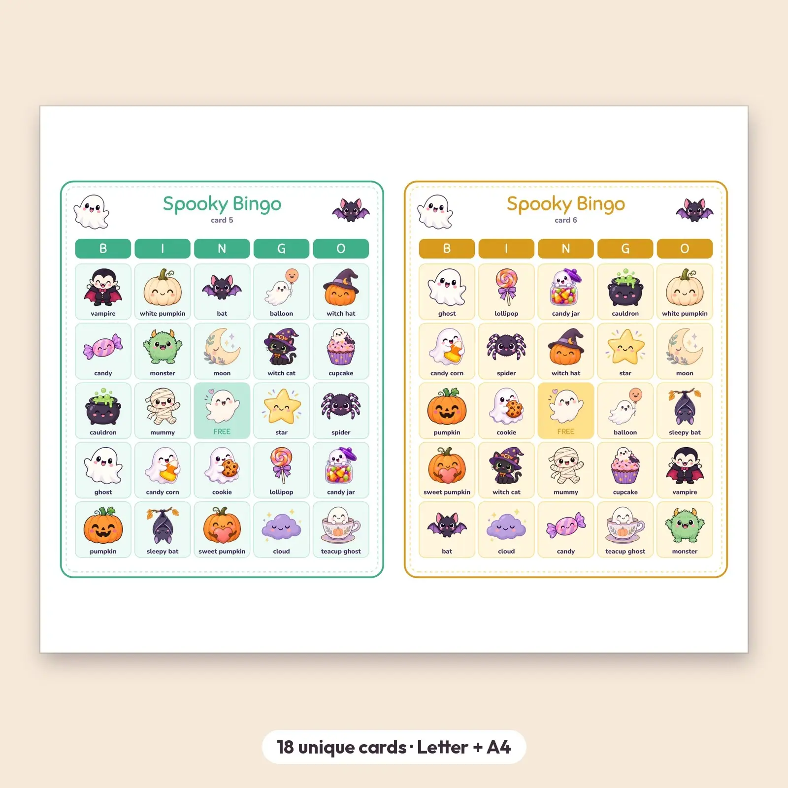 Spooky Picture Bingo for Kids, 18 Unique Halloween Cards with Caller Sheet and Markers, preview 2 of 4