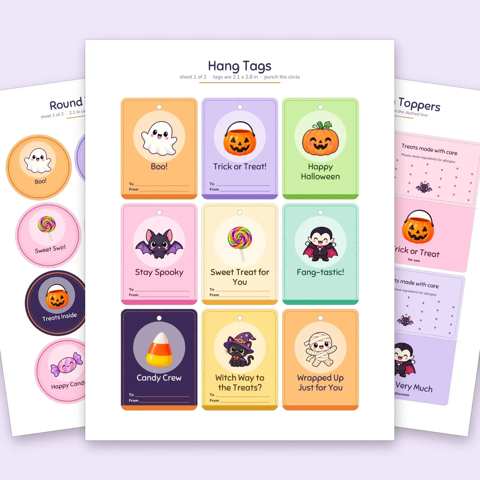 Trick-or-Treat Bag Tags, Round Labels and Bag Toppers, Printable Halloween Treat Set preview