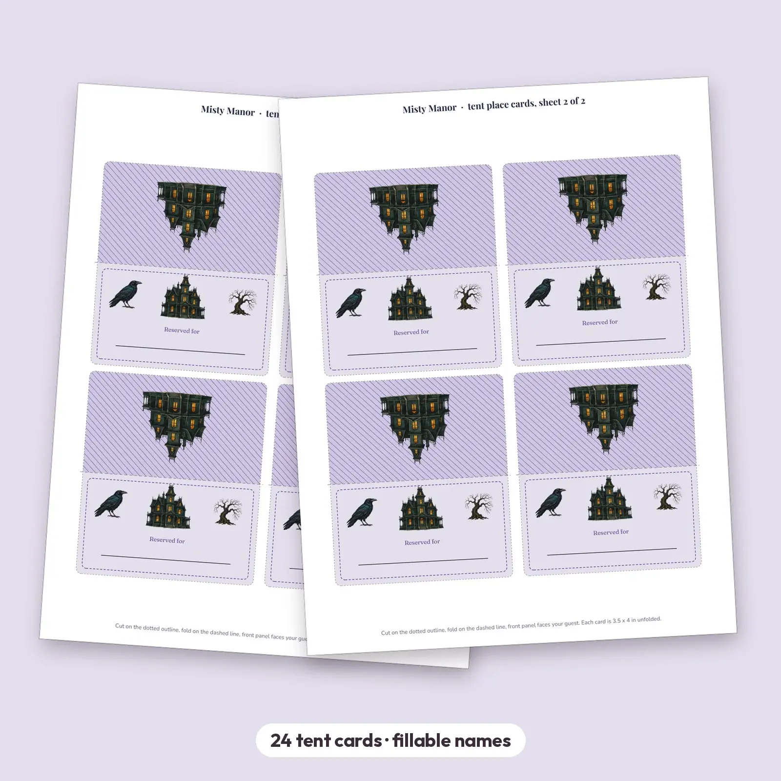 Halloween Tent Place Cards, 24 Haunted Dinner Name Cards in 3 Designs, Fillable PDF, preview 4 of 4