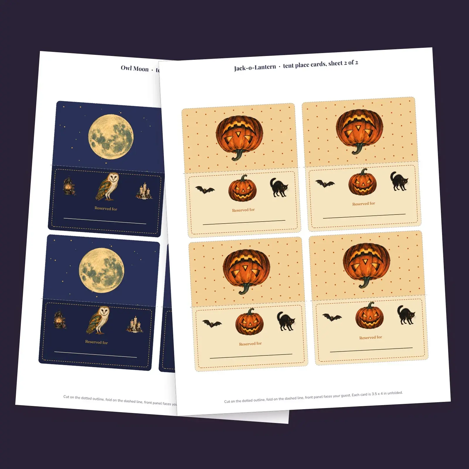 Halloween Tent Place Cards, 24 Haunted Dinner Name Cards in 3 Designs, Fillable PDF, preview 2 of 4