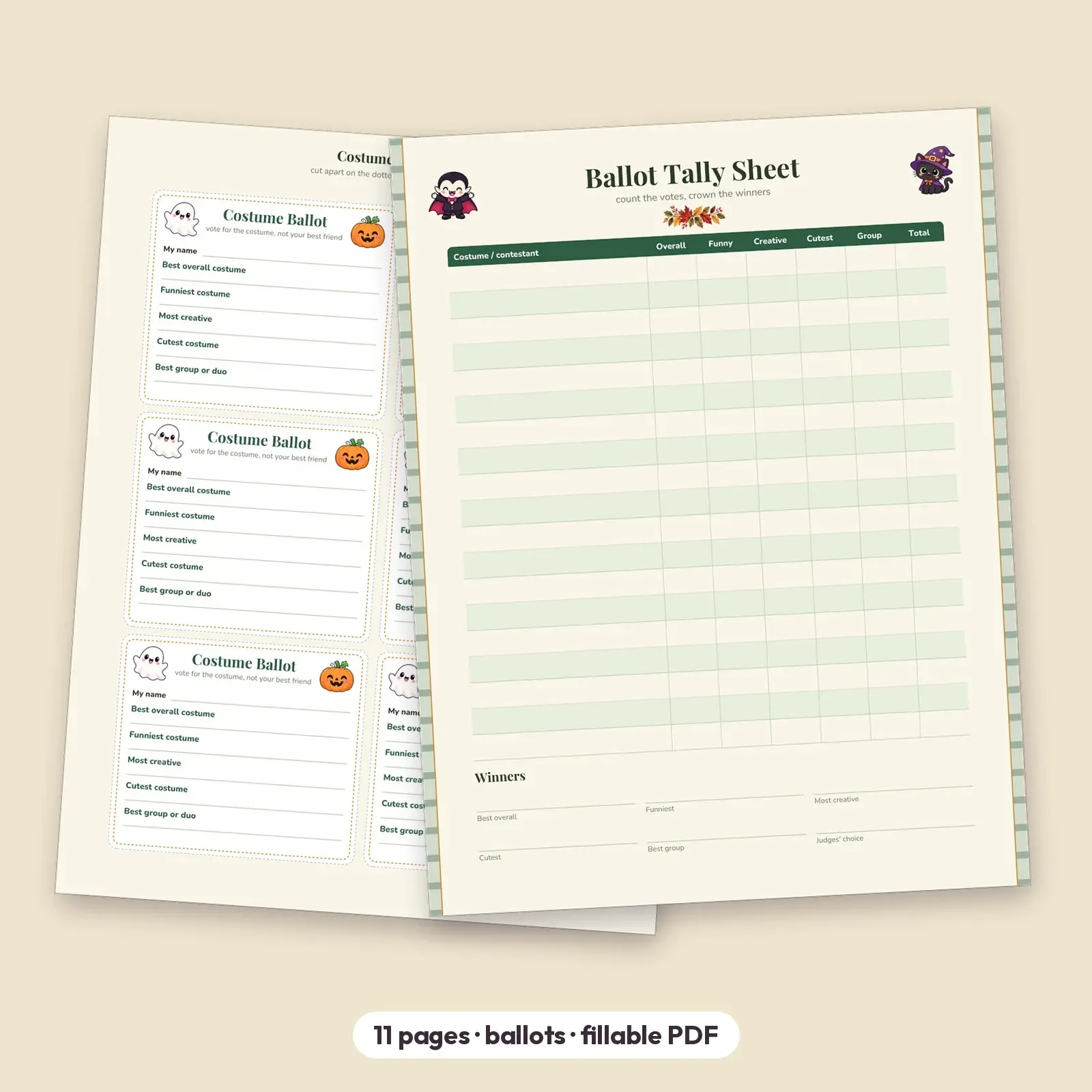 Family Halloween Costume Planner with Costume Party Ballots, 11 Pages, Fillable PDF, preview 2 of 4