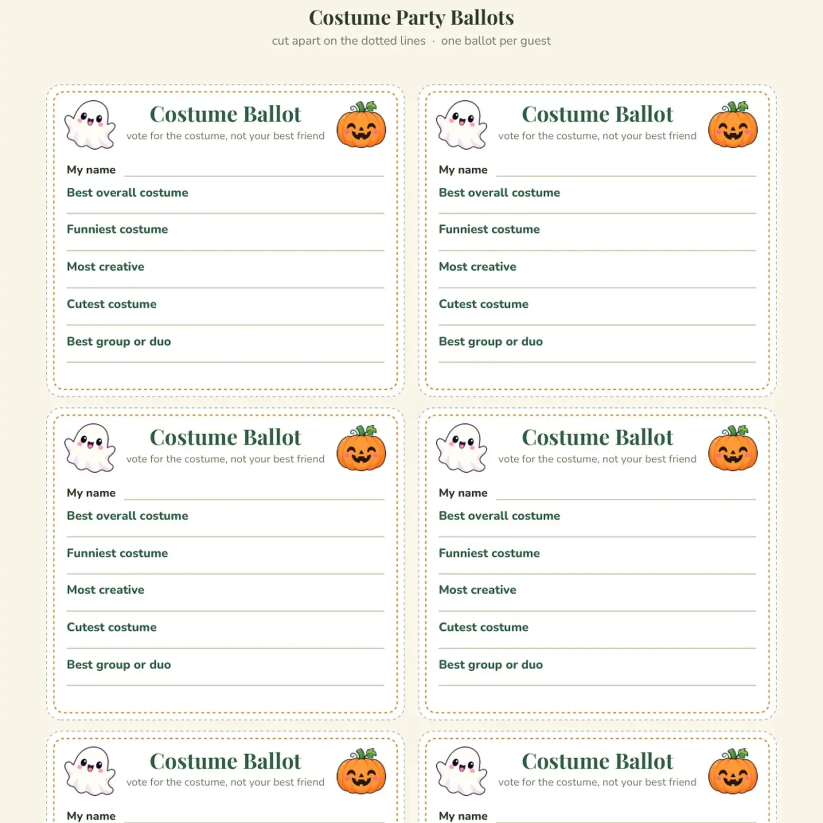Family Halloween Costume Planner with Costume Party Ballots, 11 Pages, Fillable PDF, preview 3 of 4