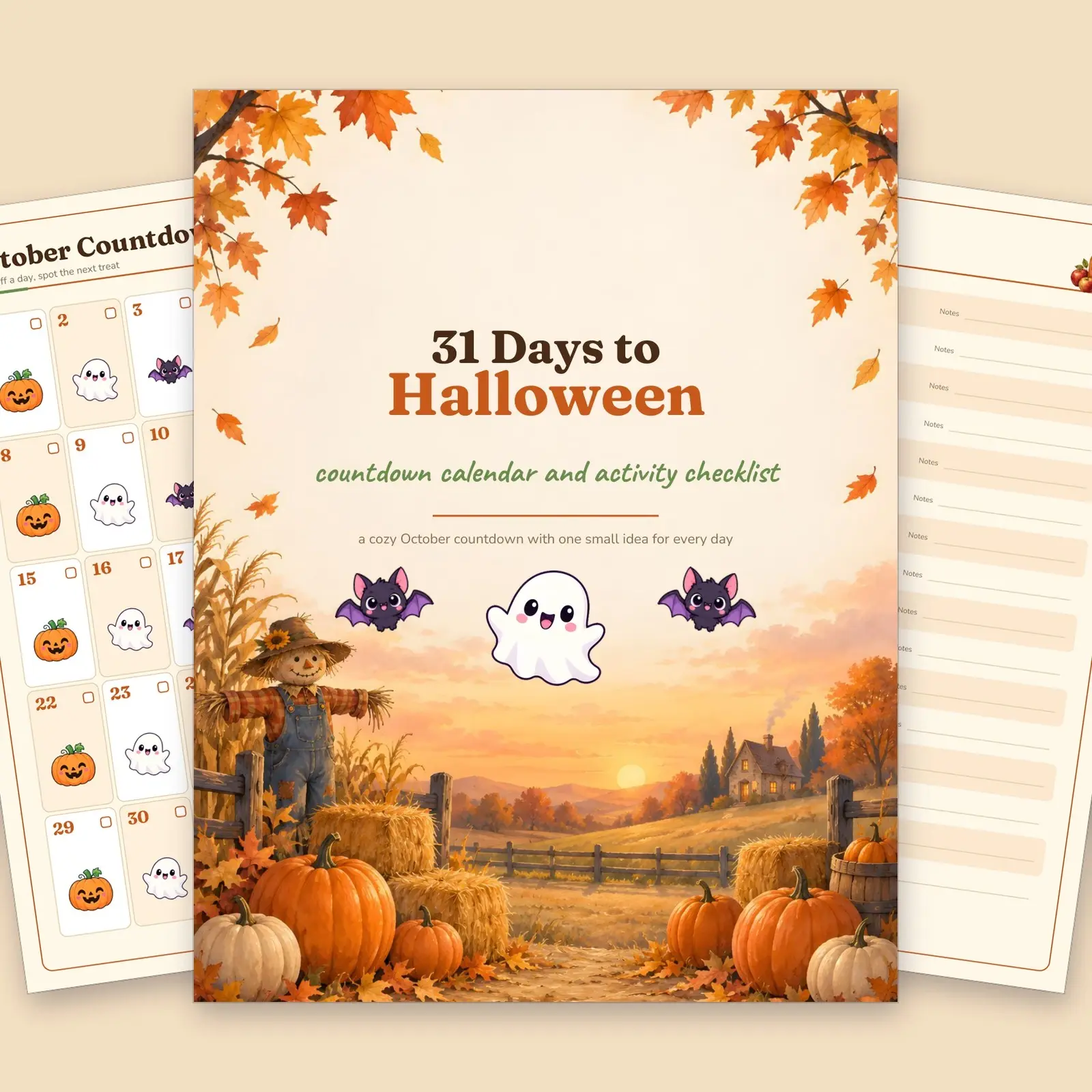 October Halloween Countdown Calendar and 31-Day Fun Checklist, 12-Page Printable preview
