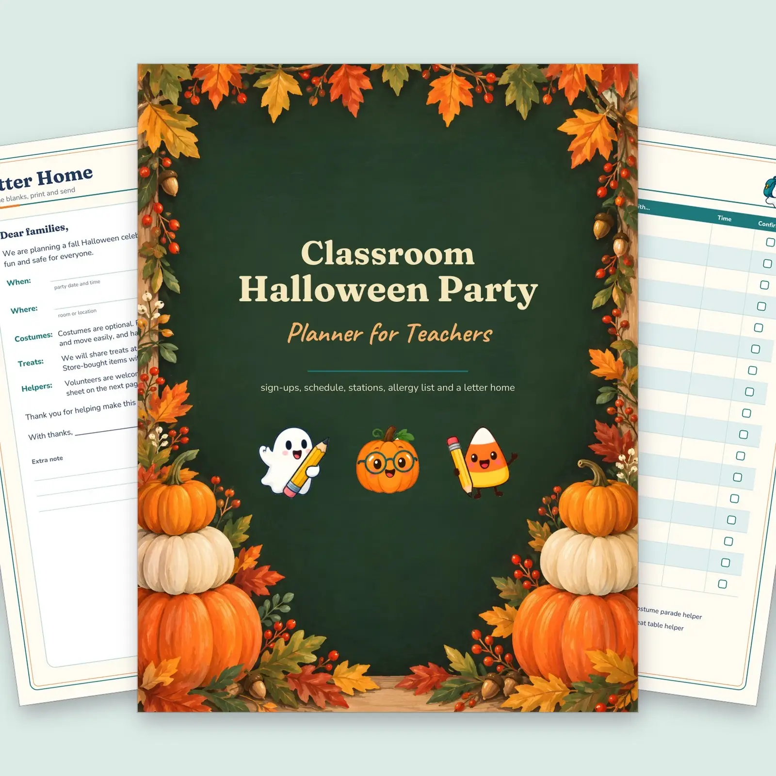 Classroom Halloween Party Planner for Teachers - 12 Fillable Pages with Sign-Ups, Schedule and Letter Home preview