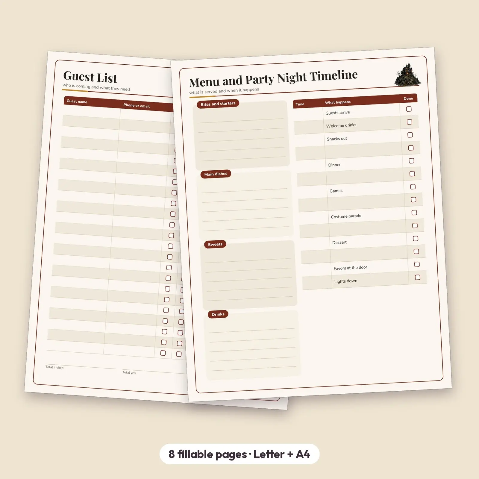 Haunted Harvest Halloween Party Mini Planner - Fillable Checklist, Guest List and Budget, 8 Pages, preview 2 of 4