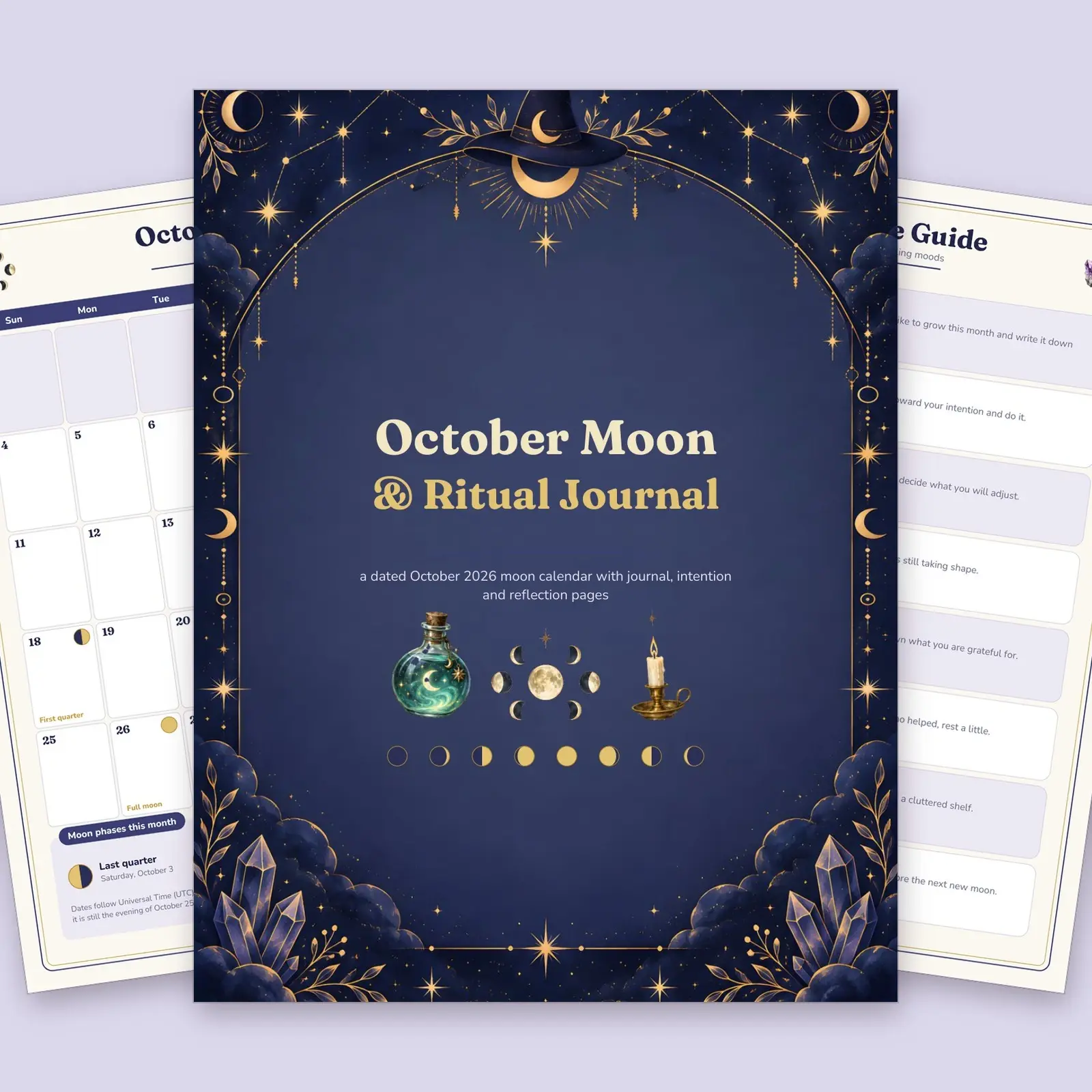October 2026 Moon Phase and Ritual Journal - Witchy Fillable Planner with Moon Calendar and Habit Tracker preview