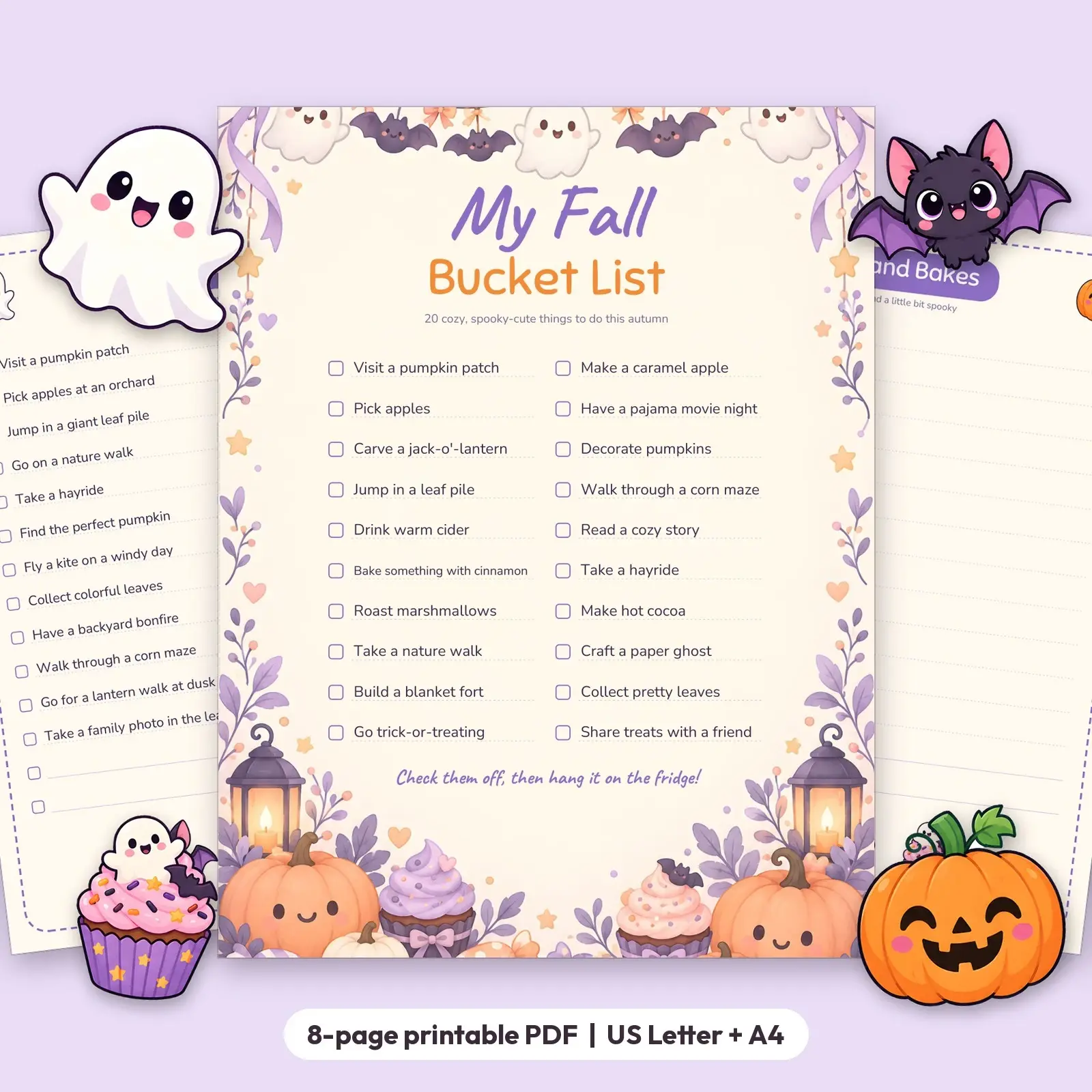 Spooky-Cute Fall Bucket List Printable - Poster and Checklist Pages preview