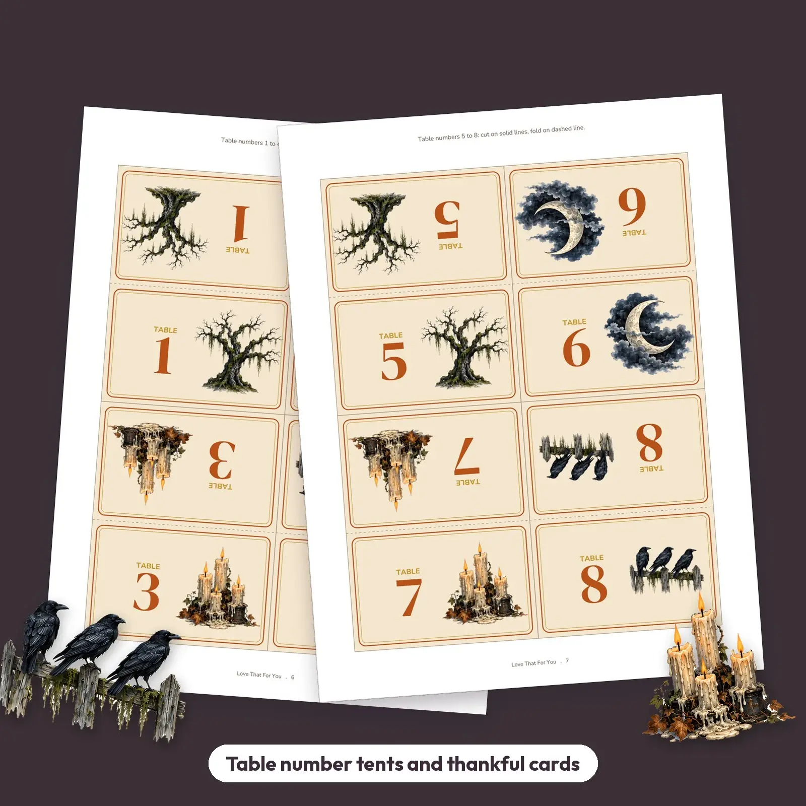 Candlelit Harvest Thanksgiving Place Cards and Table Numbers - Print and Fold Tent Cards, preview 2 of 4
