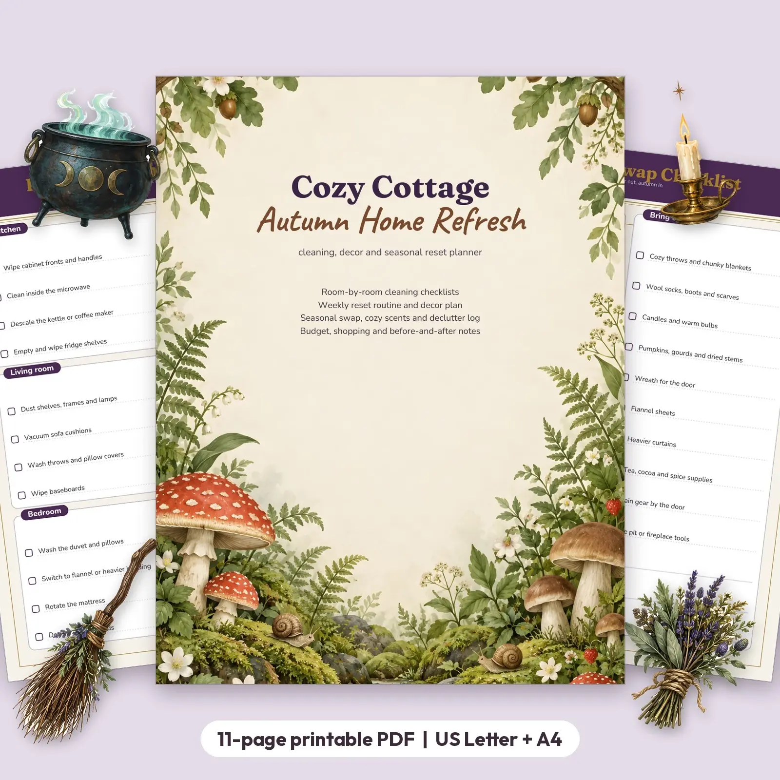 Cozy Cottage Autumn Home Refresh Planner - Cleaning, Decor and Seasonal Reset Checklists preview