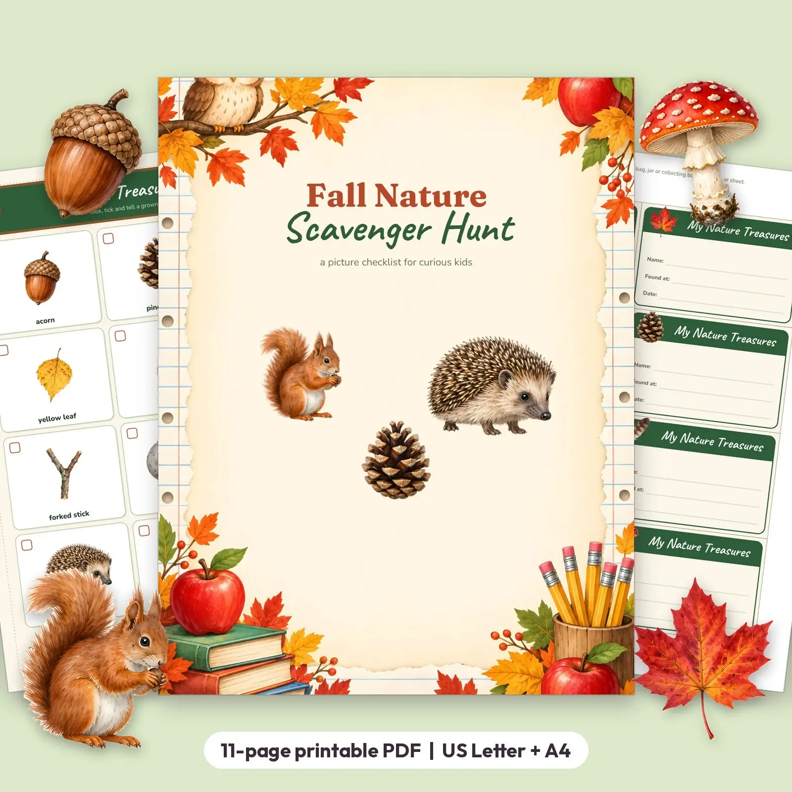 Fall Nature Scavenger Hunt for Kids - Printable Picture Checklist, Field Journal and Bag Labels, preview 1 of 4