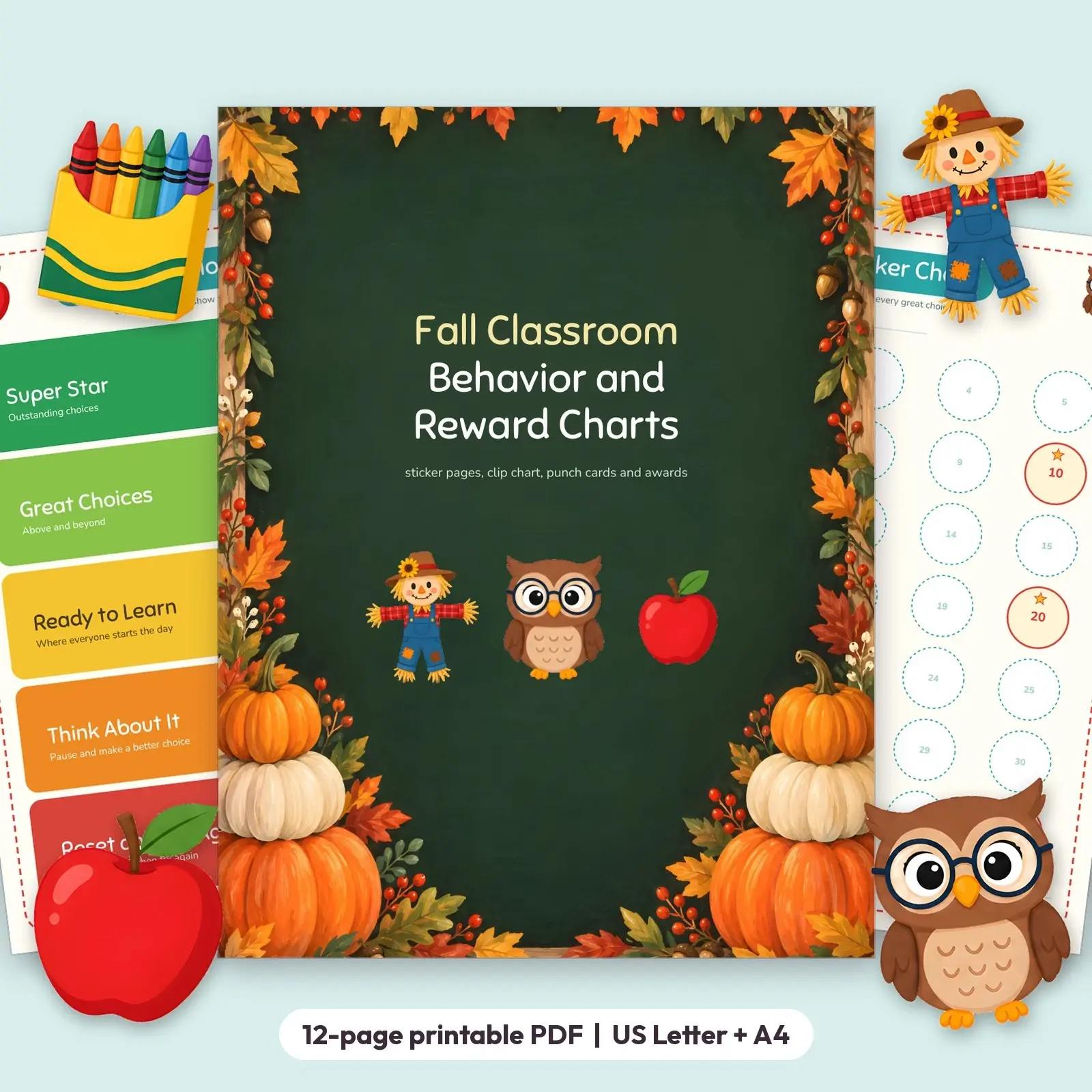 Fall Classroom Behavior and Reward Charts - Sticker Incentive Pages, Clip Chart and Punch Cards preview