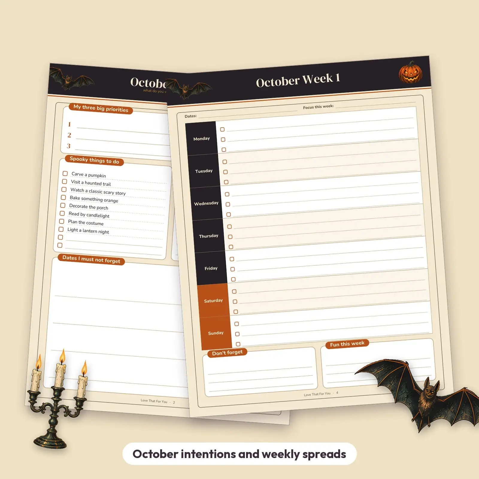 October Monthly Planner and Habit Tracker Printable - Haunted Harvest Calendar, Weekly Pages and Halloween Prep, preview 2 of 4