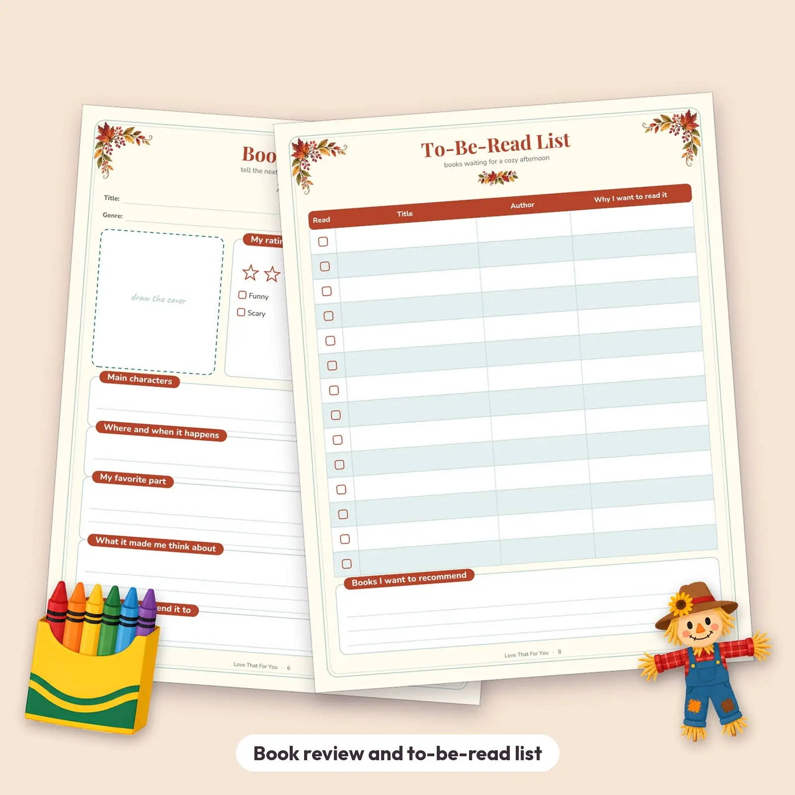 Fall Reading Challenge Tracker and Book Log for Kids - Printable Reading Log, Bookmarks and Certificate, preview 3 of 4