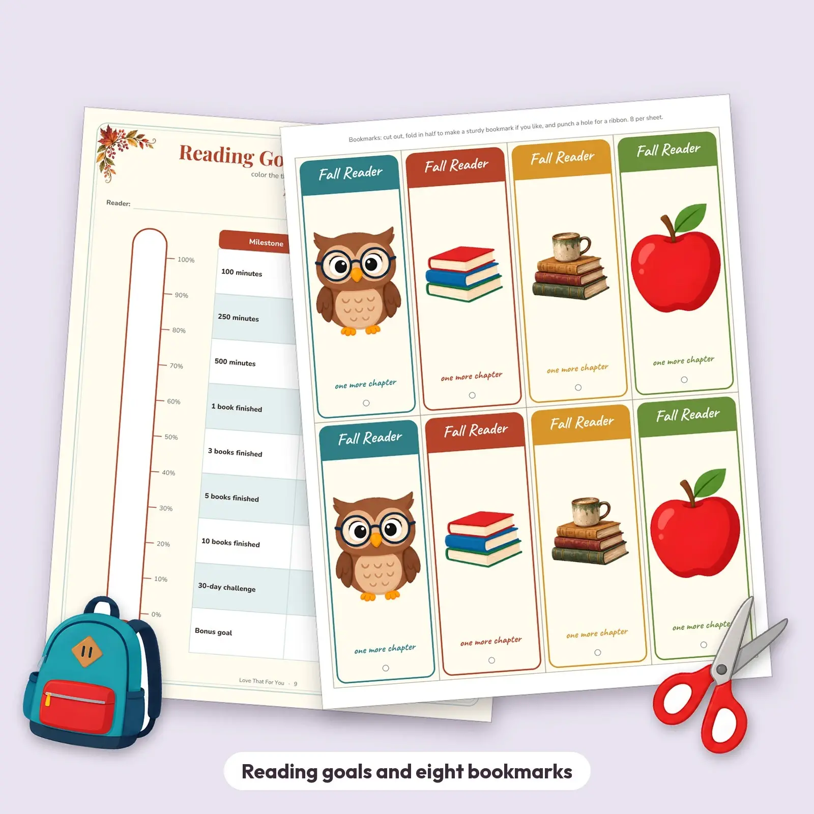Fall Reading Challenge Tracker and Book Log for Kids - Printable Reading Log, Bookmarks and Certificate, preview 4 of 4