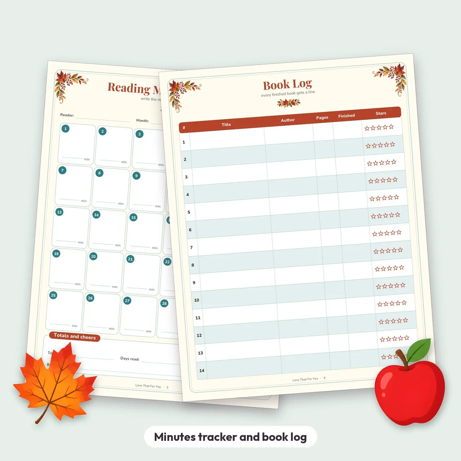 Fall Reading Challenge Tracker and Book Log for Kids - Printable Reading Log, Bookmarks and Certificate, preview 2 of 4