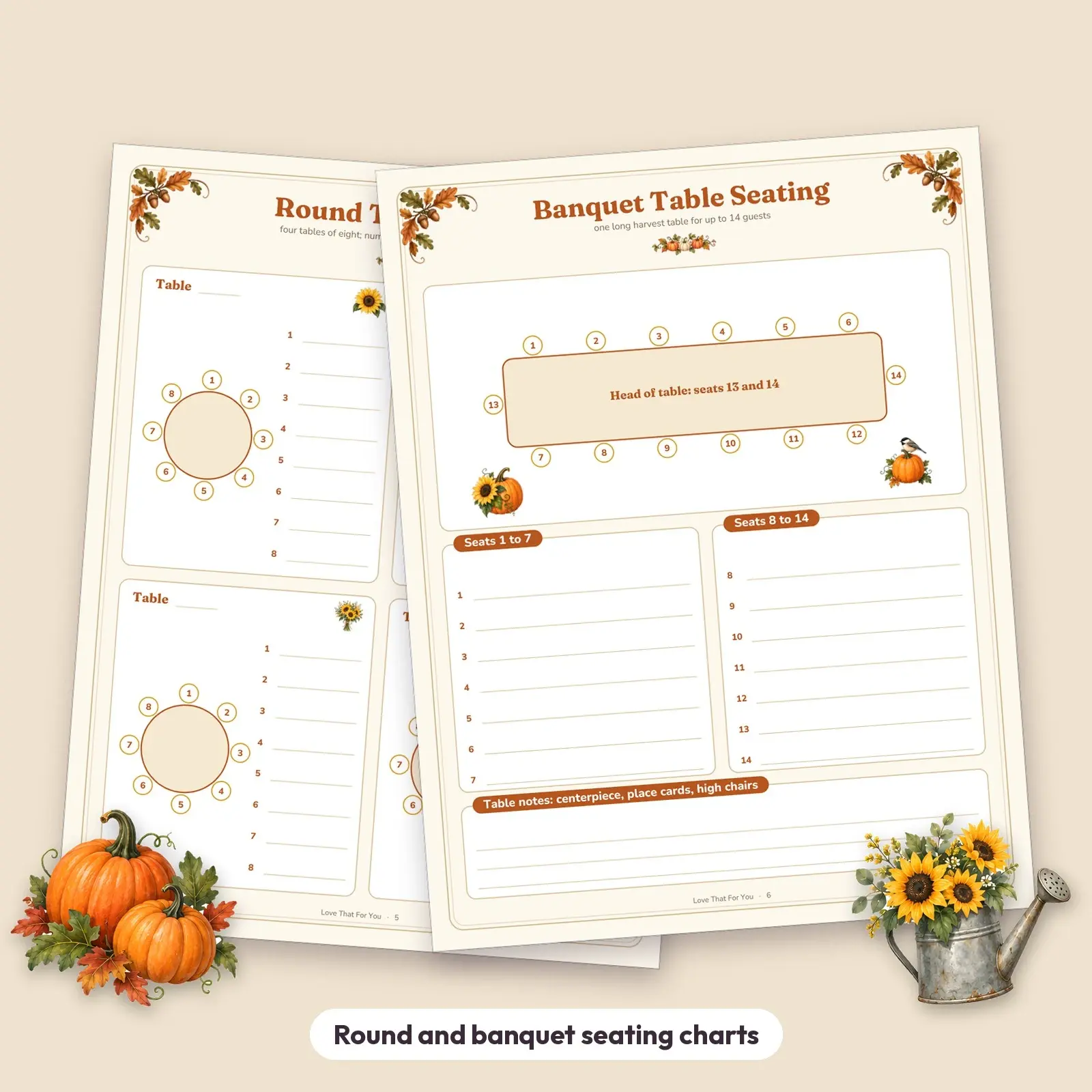 Harvest Party Guest List and Seating Chart Planner - Fillable RSVP List, Round and Banquet Table Charts, preview 2 of 4