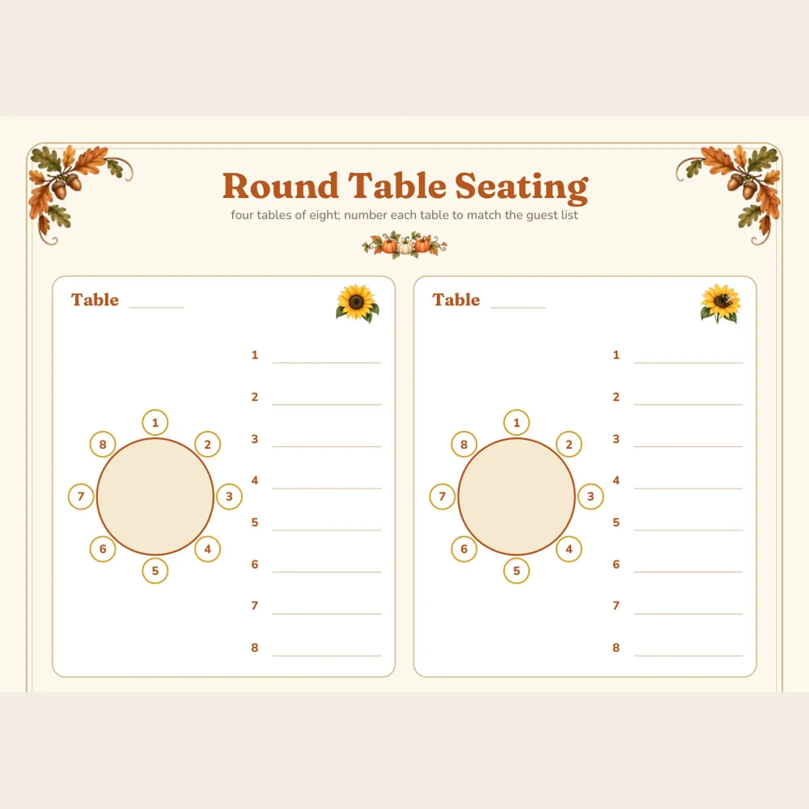Harvest Party Guest List and Seating Chart Planner - Fillable RSVP List, Round and Banquet Table Charts, preview 4 of 4