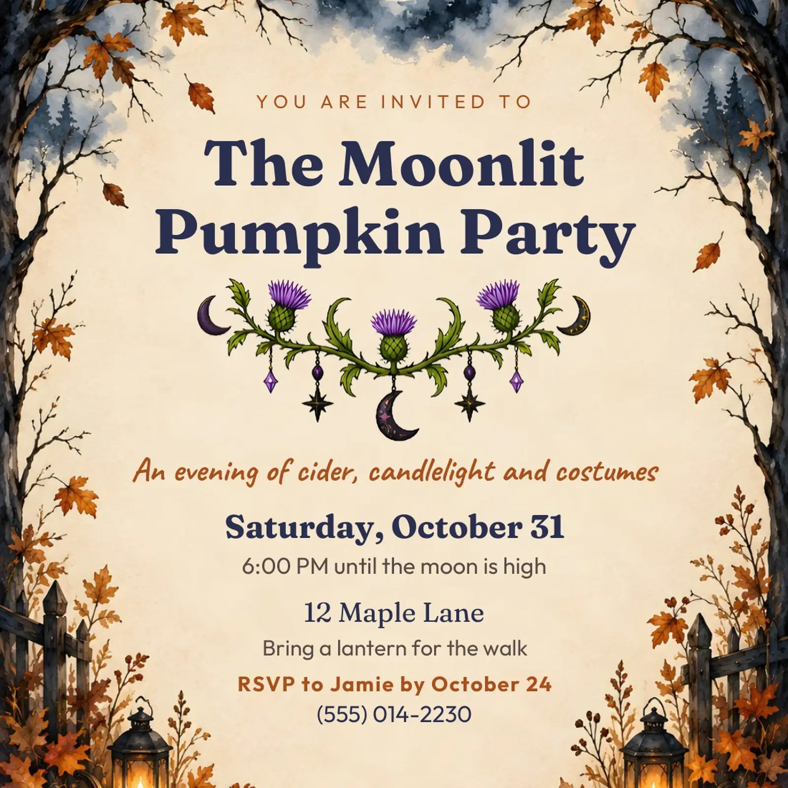 Moonlit Pumpkin Party Invitation Template Set – 5x7 Invite, RSVP Card and Thank-You Note (Word, PowerPoint, ODT, ODP), preview 3 of 4