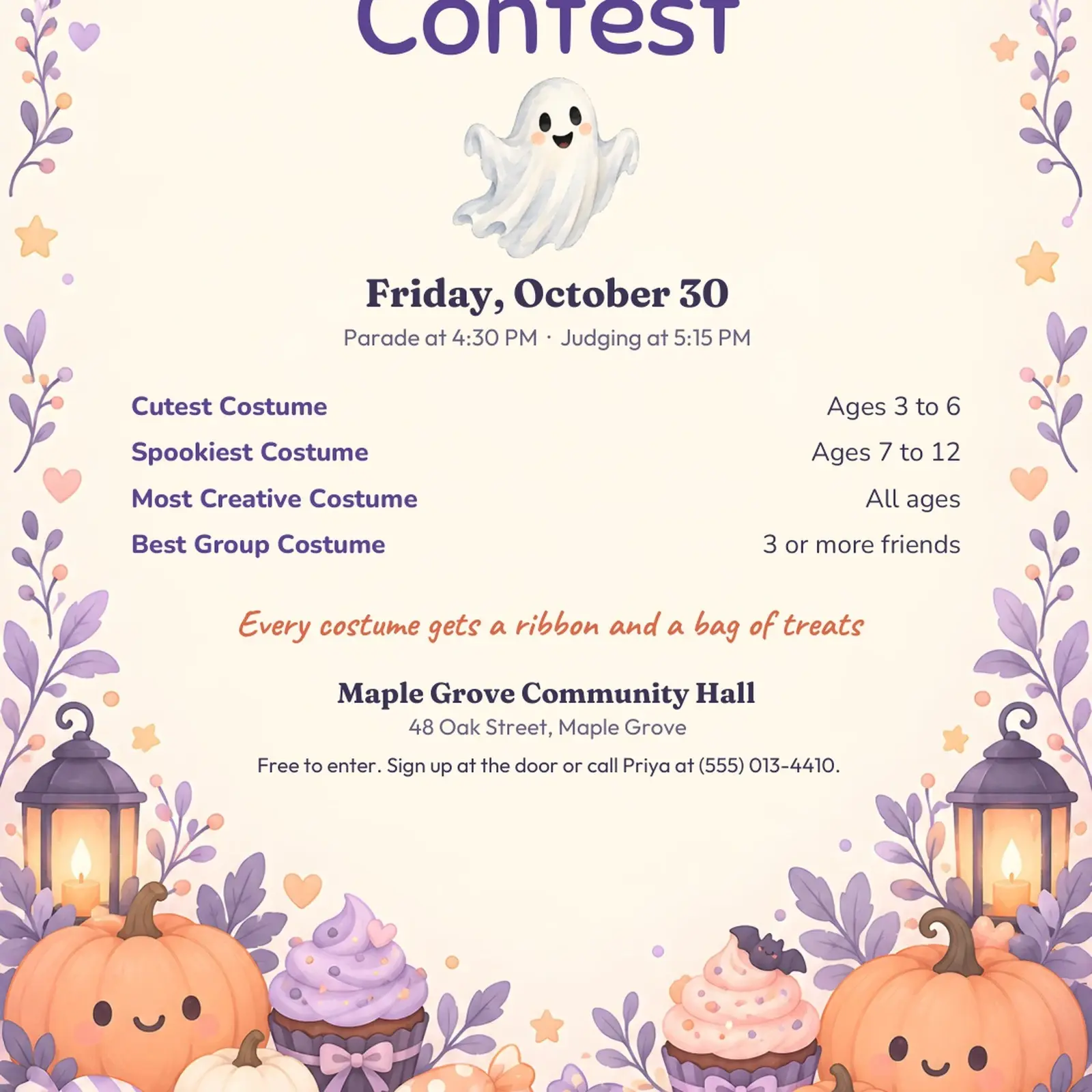 Pastel Ghost Costume Contest Flyer Template – Editable Word and PowerPoint Party Flyer, US Letter and A4, preview 4 of 4