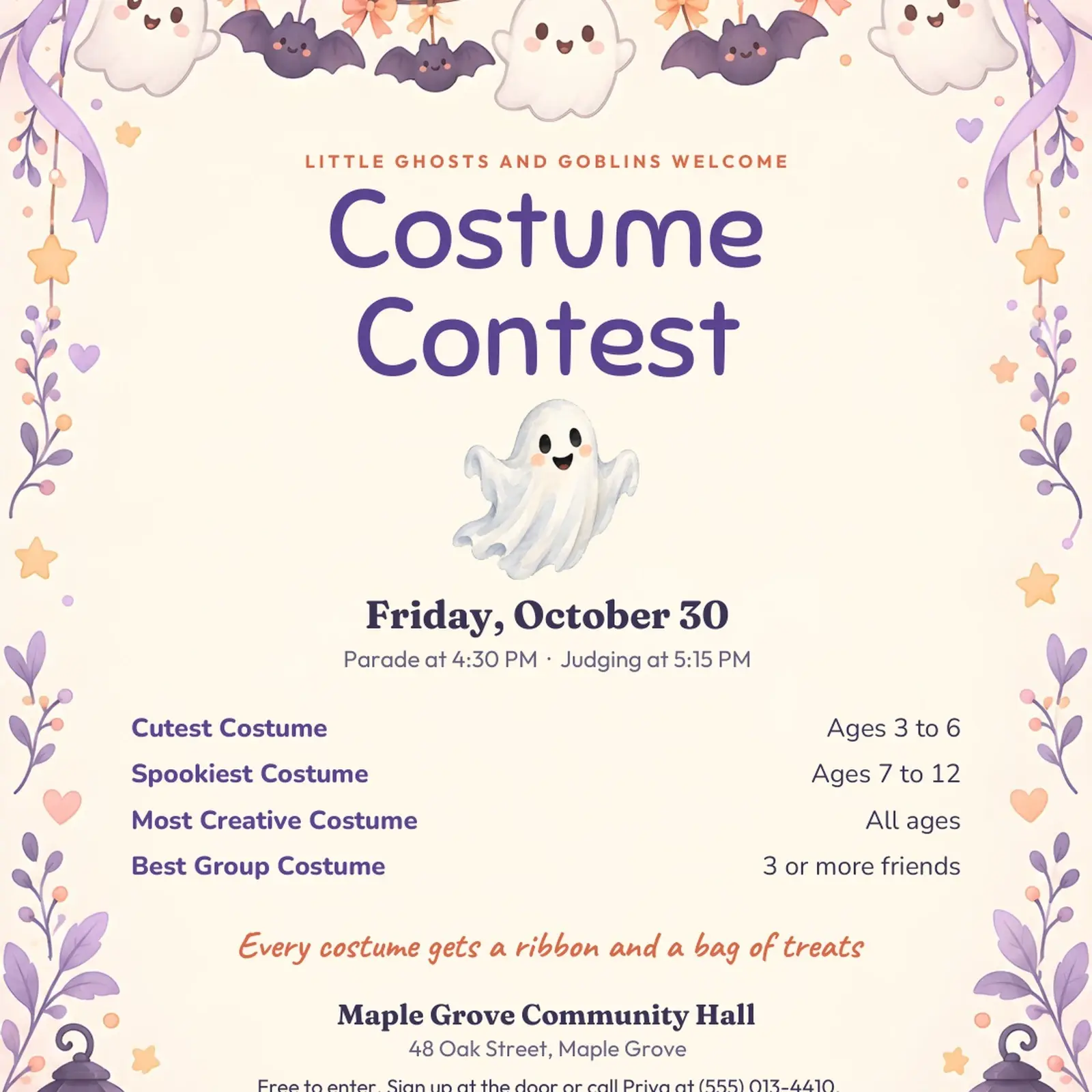 Pastel Ghost Costume Contest Flyer Template – Editable Word and PowerPoint Party Flyer, US Letter and A4, preview 3 of 4