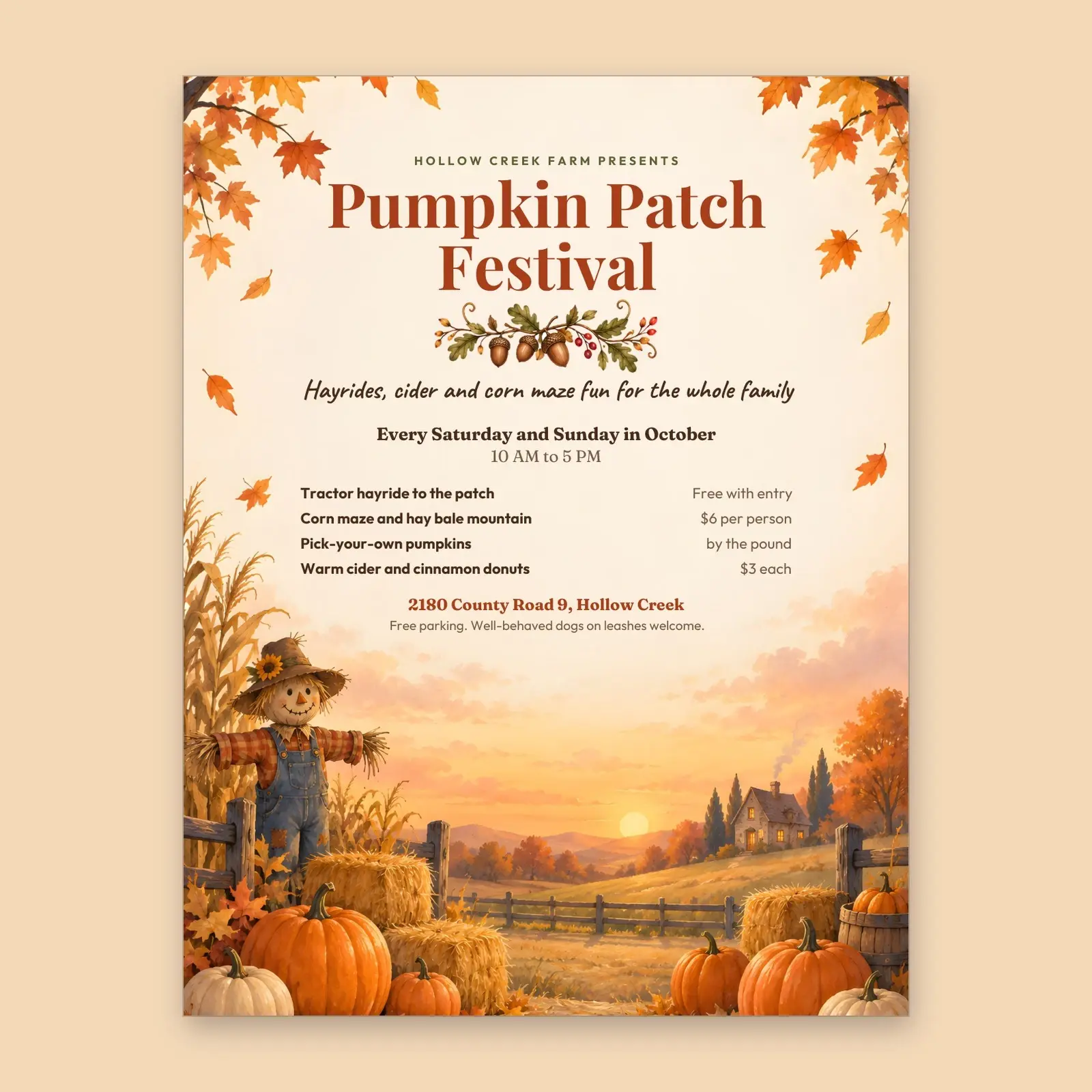 Pumpkin Patch Fall Festival Flyer Template – Editable Harvest Event Poster, US Letter and A4, Word, PowerPoint, ODT, ODP, preview 1 of 4