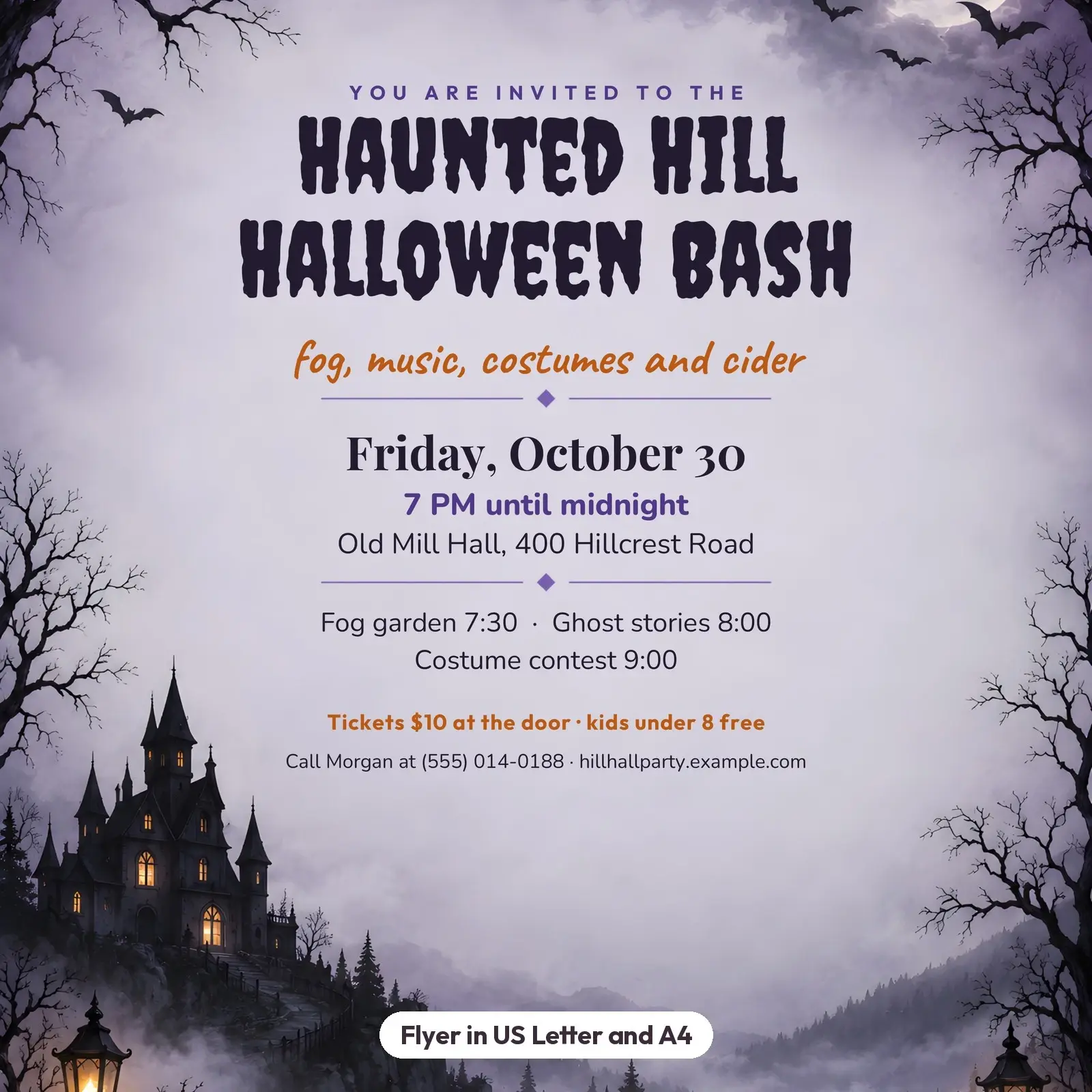 Haunted Hill Halloween Party Flyer and Costume Contest Ballot – Editable Word and PowerPoint Templates, preview 3 of 4
