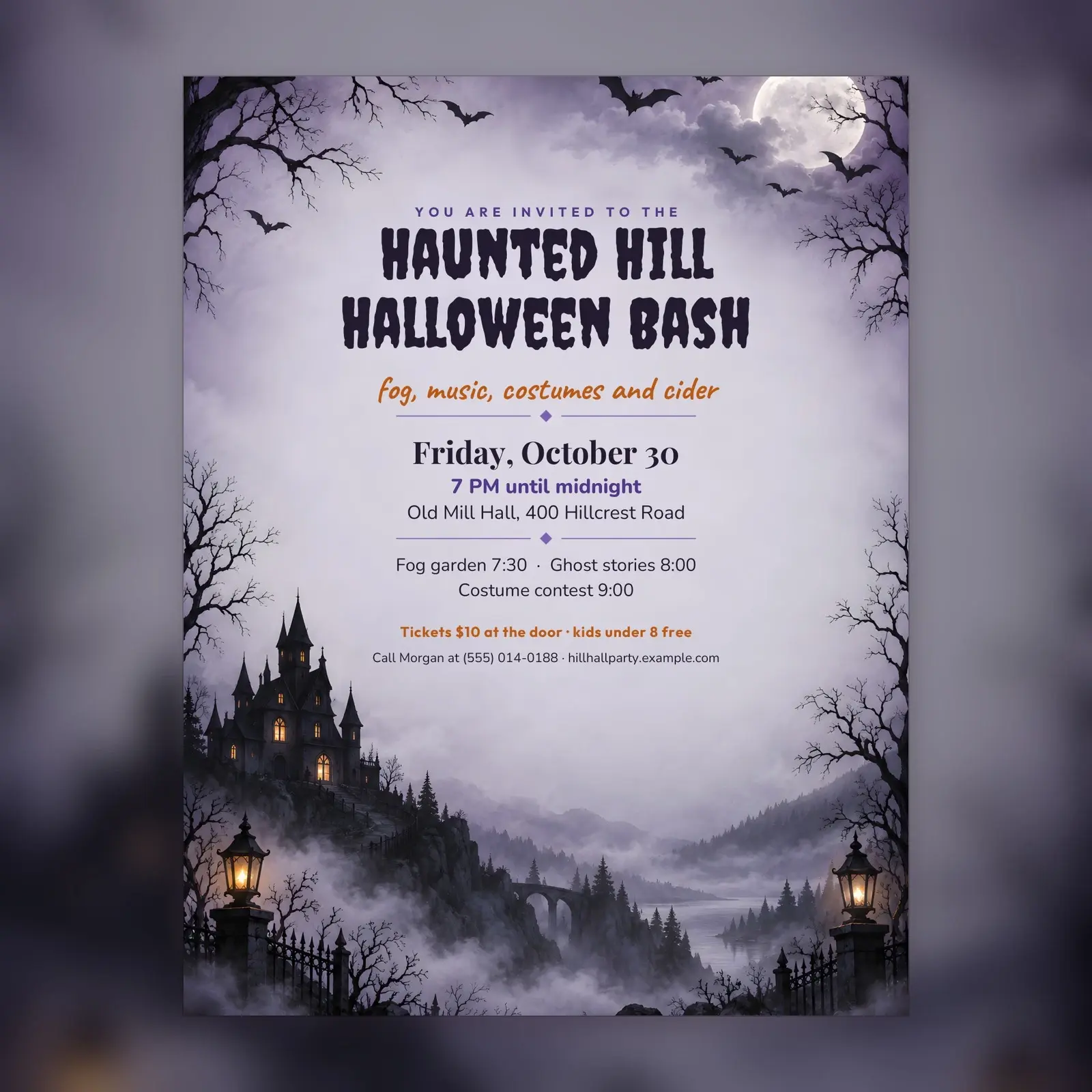 Haunted Hill Halloween Party Flyer and Costume Contest Ballot – Editable Word and PowerPoint Templates, preview 2 of 4