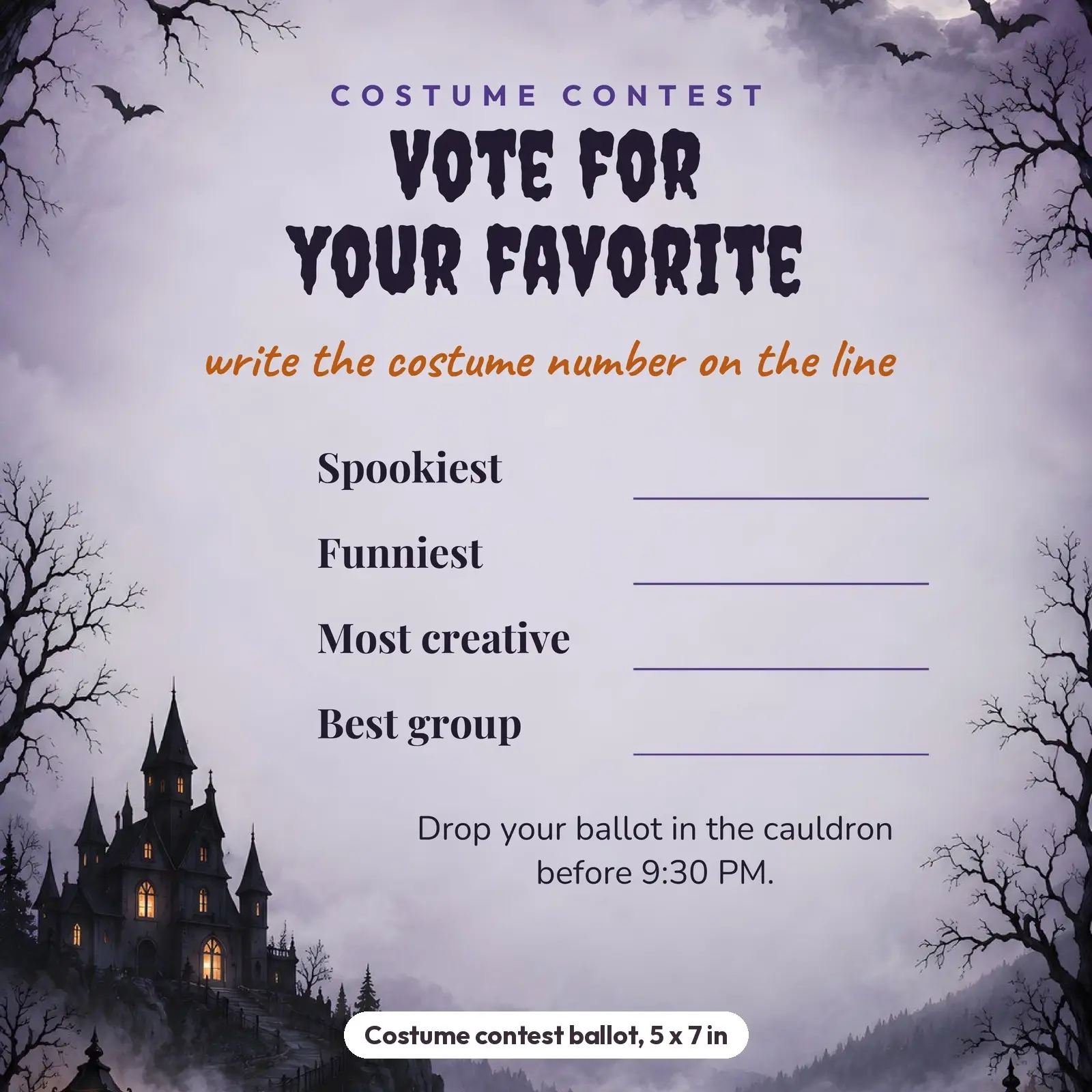 Haunted Hill Halloween Party Flyer and Costume Contest Ballot – Editable Word and PowerPoint Templates, preview 4 of 4