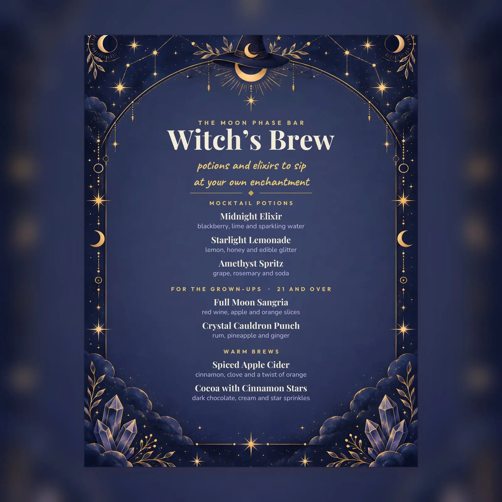 Witch’s Brew Drink Menu, Bar Sign and Potion Cards – Celestial Editable Templates, preview 2 of 4