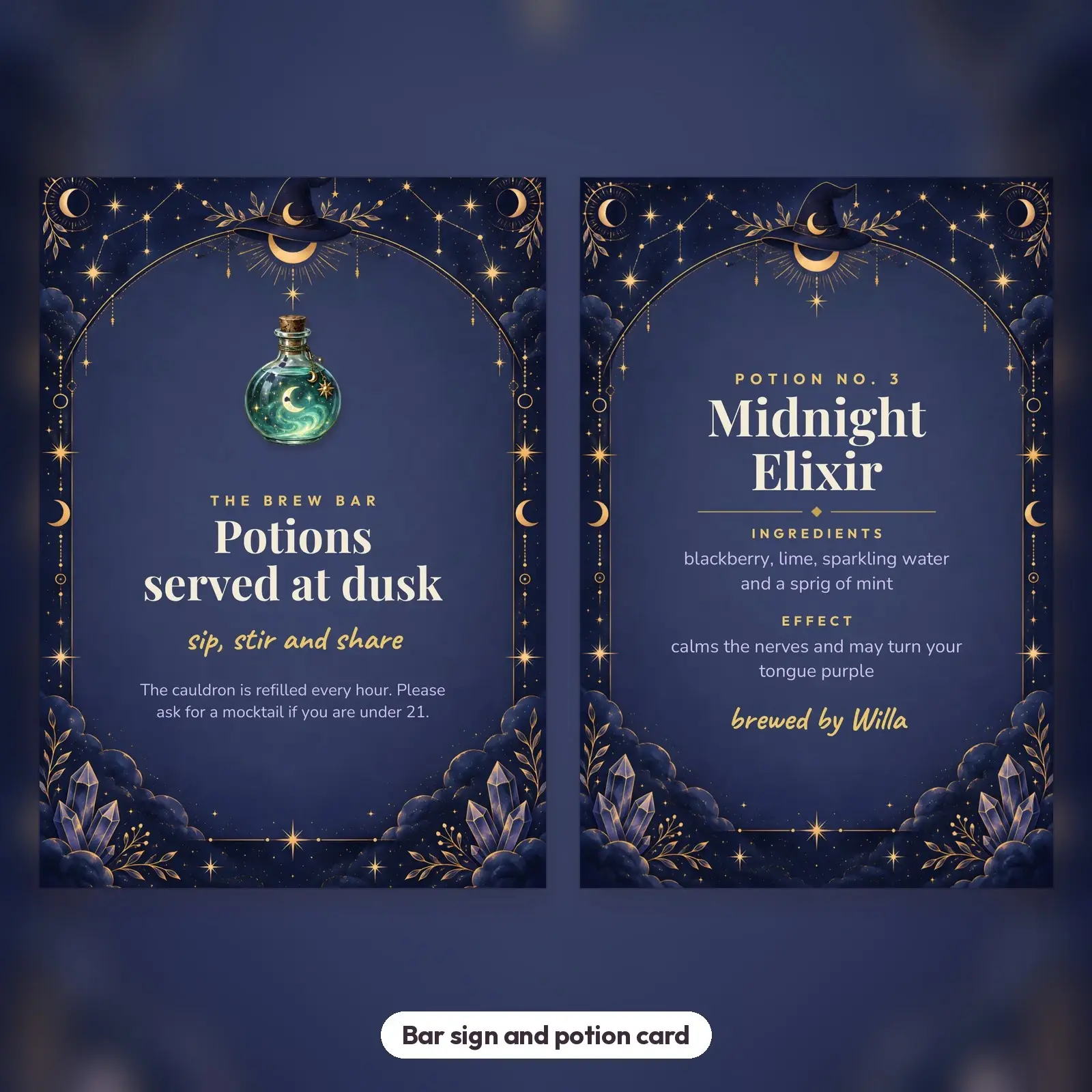 Witch’s Brew Drink Menu, Bar Sign and Potion Cards – Celestial Editable Templates, preview 4 of 4