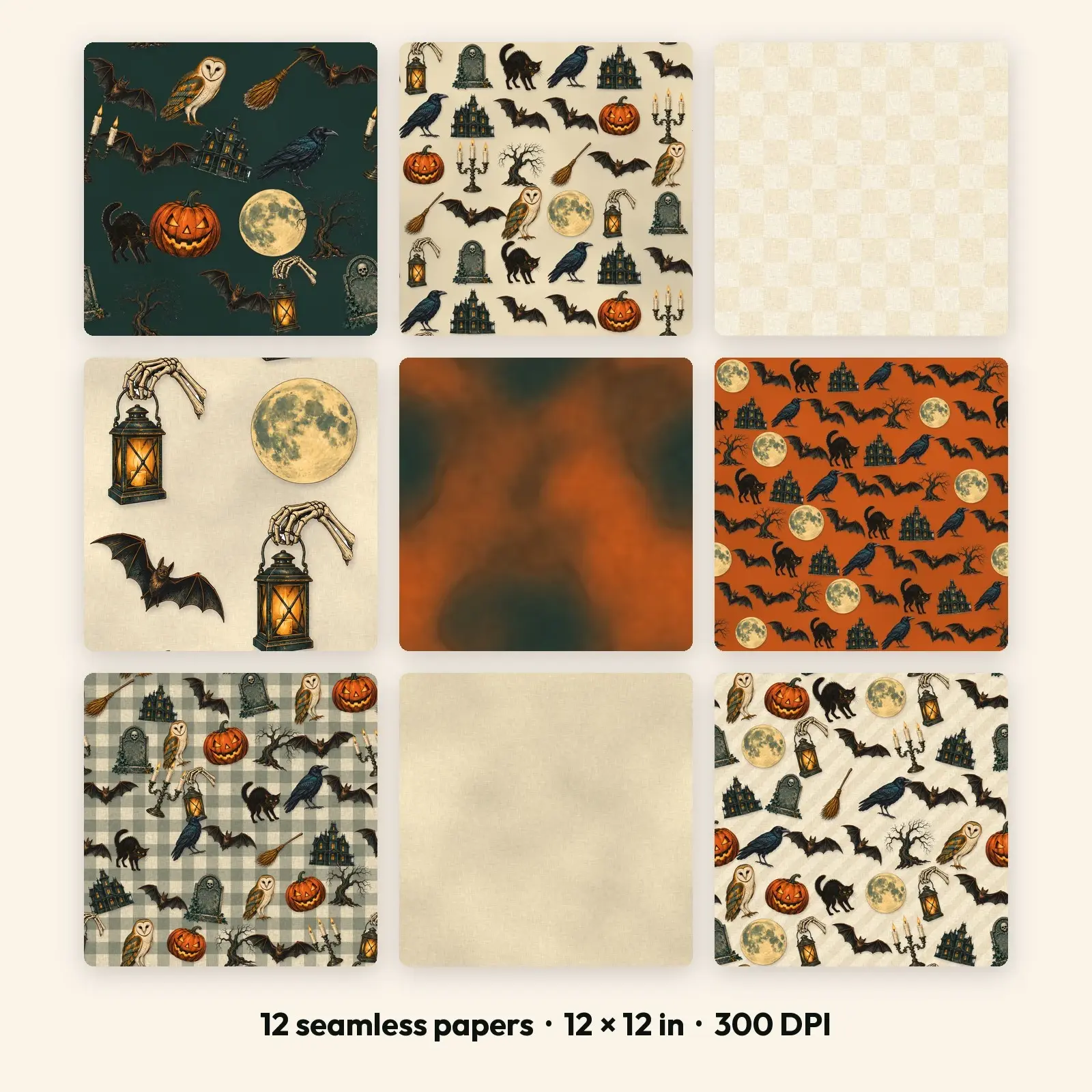12 Retro Haunted Mansion Seamless Backgrounds – Digital Paper Pack, 300 DPI JPG preview