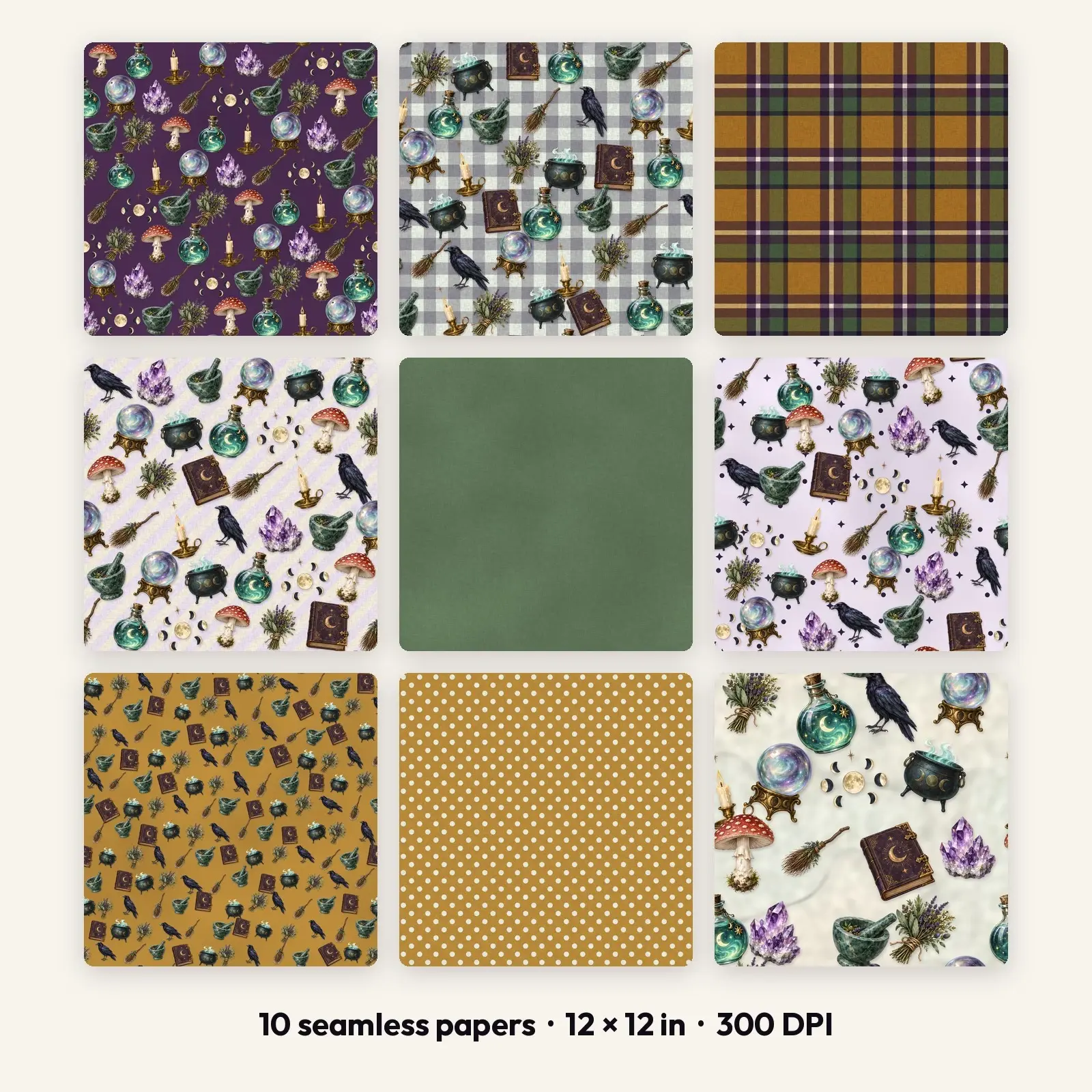 Witch's Curiosity Cabinet Seamless Patterns – 10 Digital Papers, 12x12 JPG preview