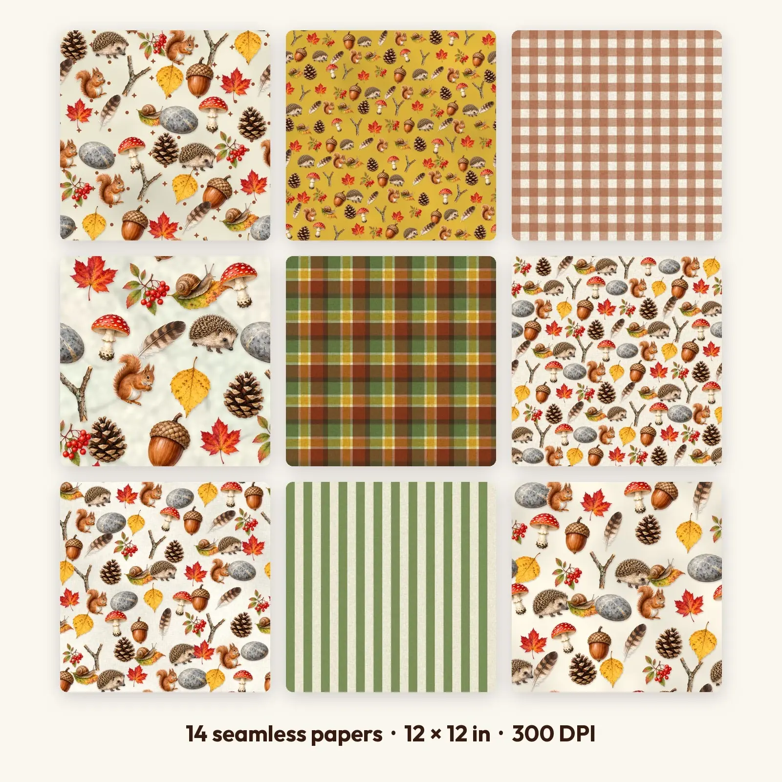 Nature Walk Field Notes Digital Scrapbook Paper – 14 Seamless Backgrounds, 12x12 in preview