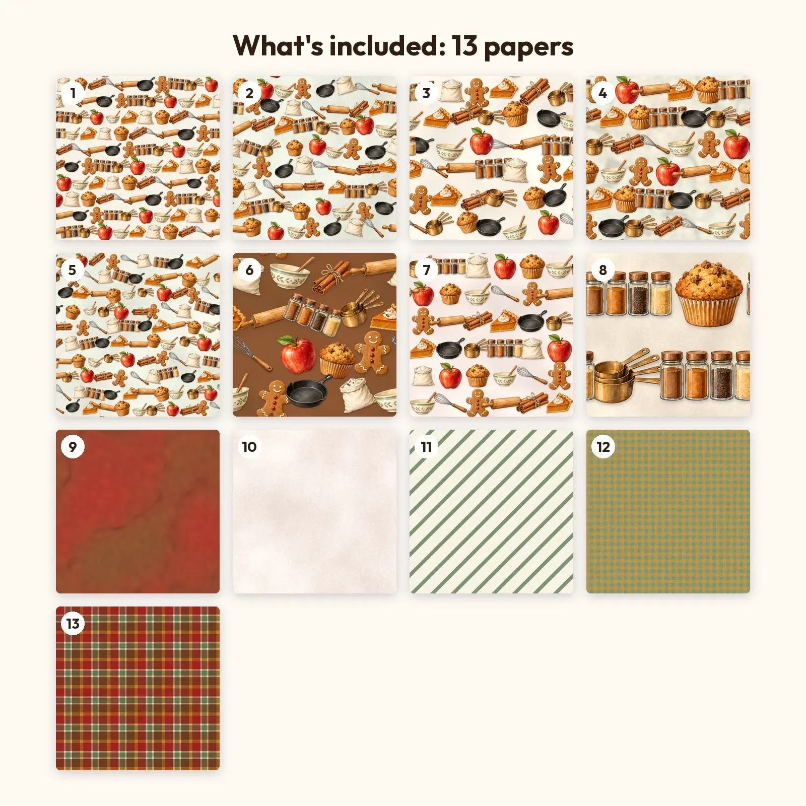 Harvest Bake Day Seamless Digital Paper Pack – 13 Printable 12x12 Patterns, preview 3 of 4