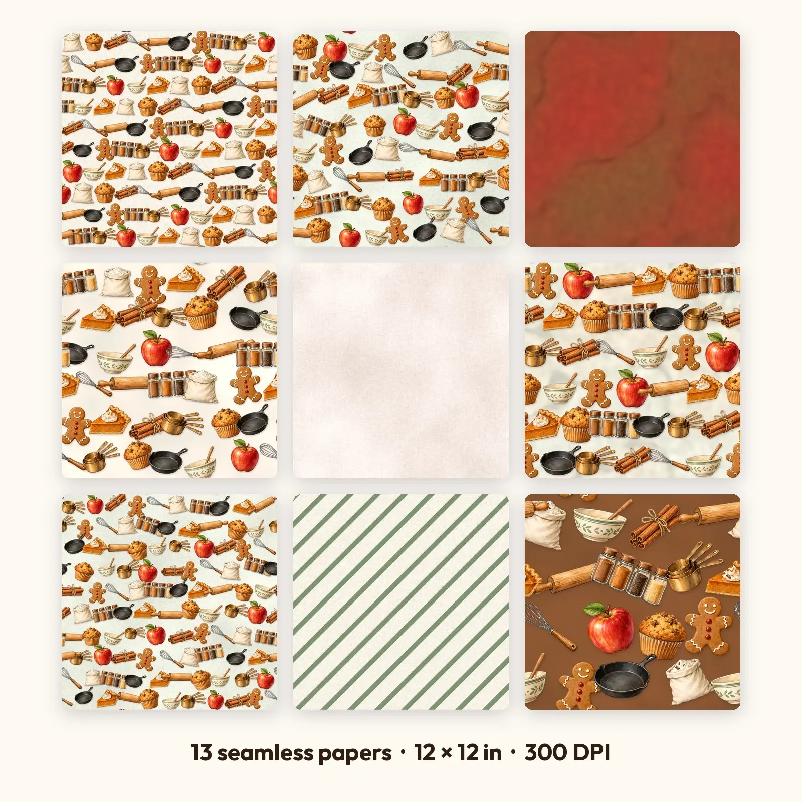 Harvest Bake Day Seamless Digital Paper Pack – 13 Printable 12x12 Patterns, preview 1 of 4