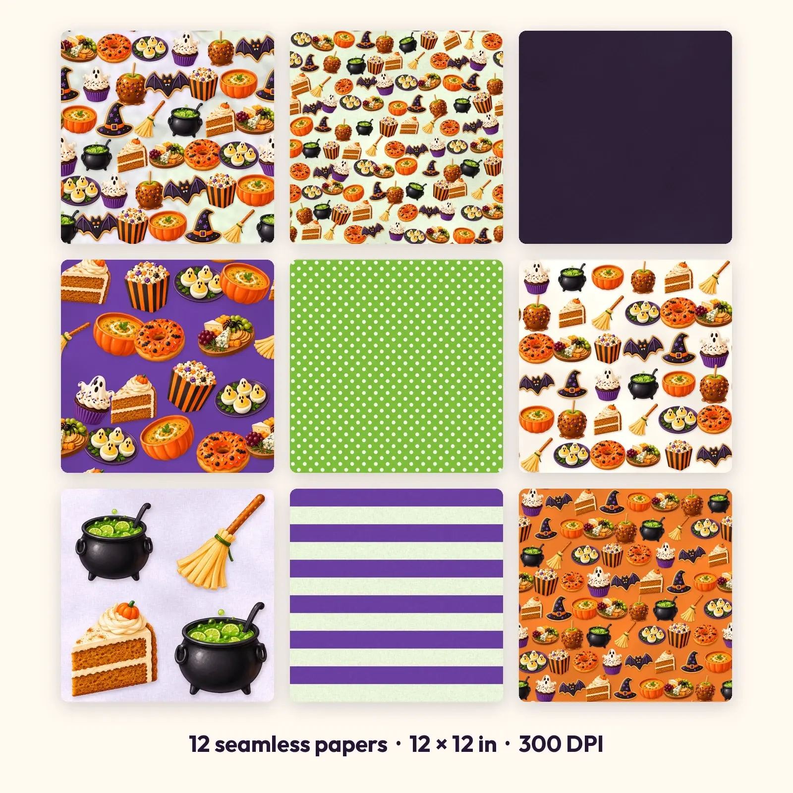 12 Spooky Snack Party Seamless Backgrounds – Digital Paper Pack, 300 DPI JPG preview