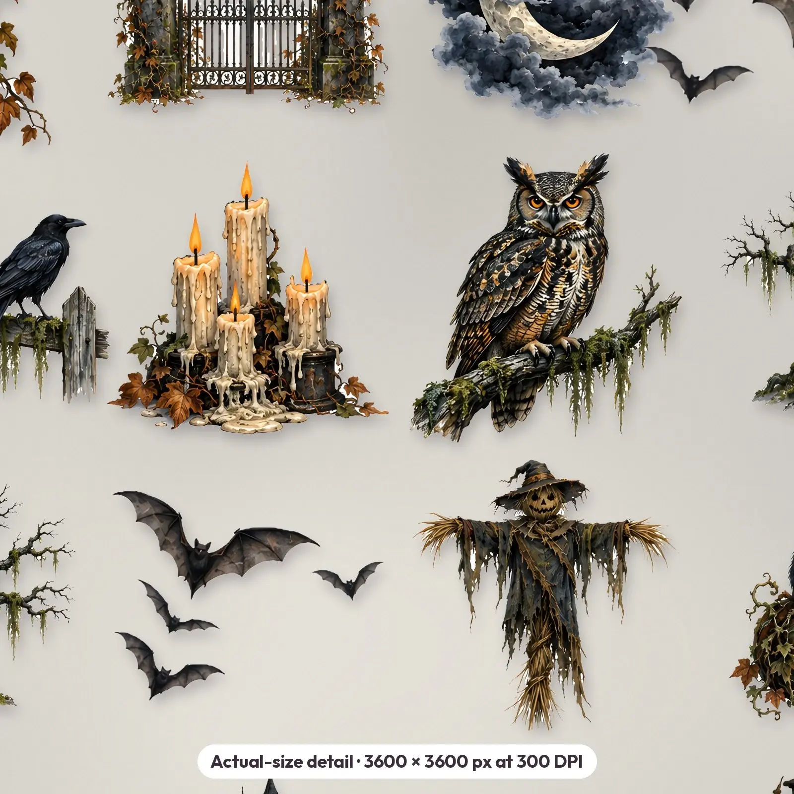 Gothic Moonlit Graveyard Seamless Patterns – 15 Digital Papers, 12x12 JPG, preview 4 of 4